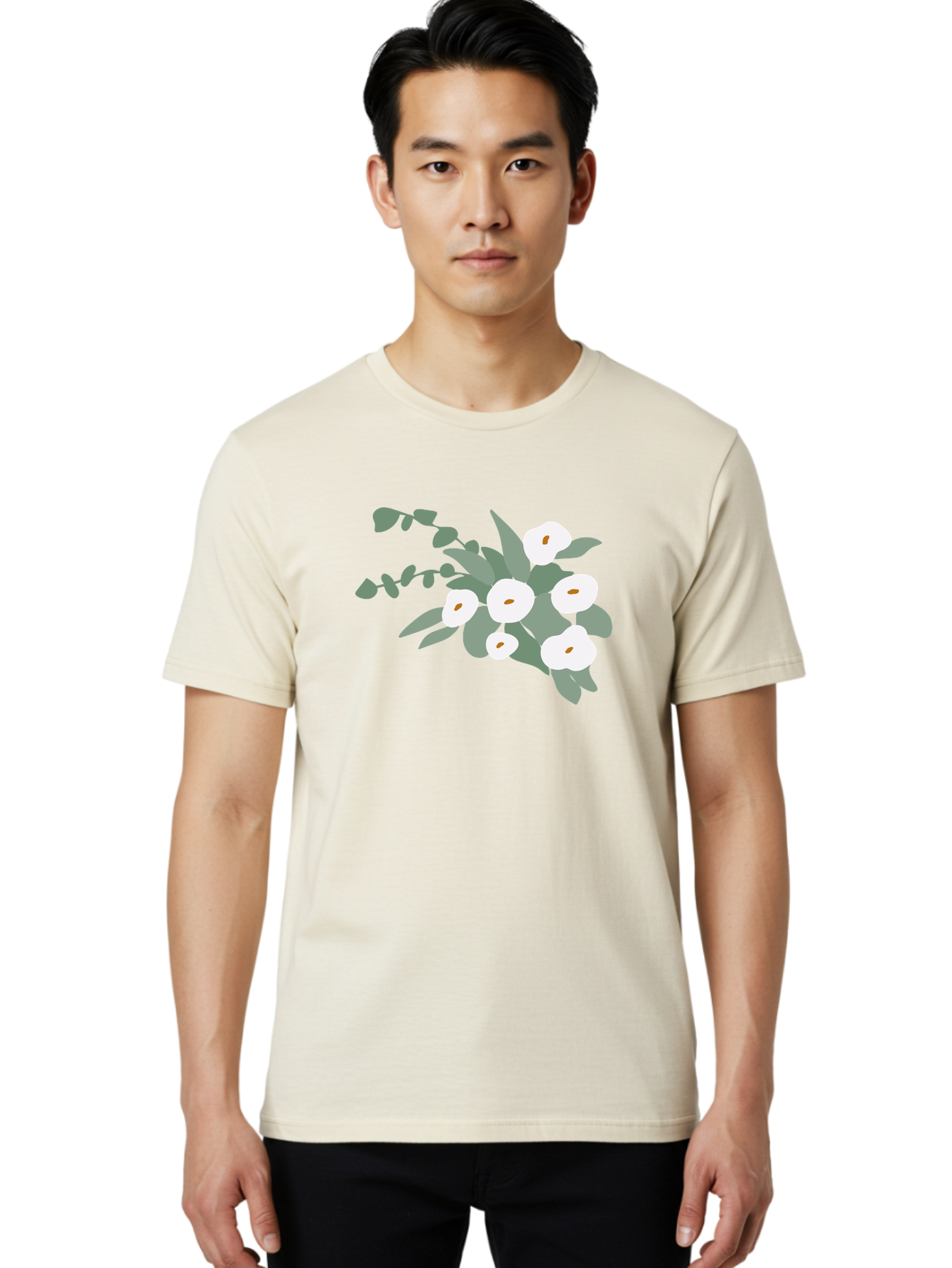 After-Glow Men'S Graphic Tee, 100% Cotton, Comfortable Casual Summer Wear, Machine Washable, Lotus Flowers, White Blooms, Gray Leaves, Spiritual Symbols, Serene Atmosphere, Peaceful Ambiance, Afterlife, Lotus Flower, Gray Graphics Aad992 8