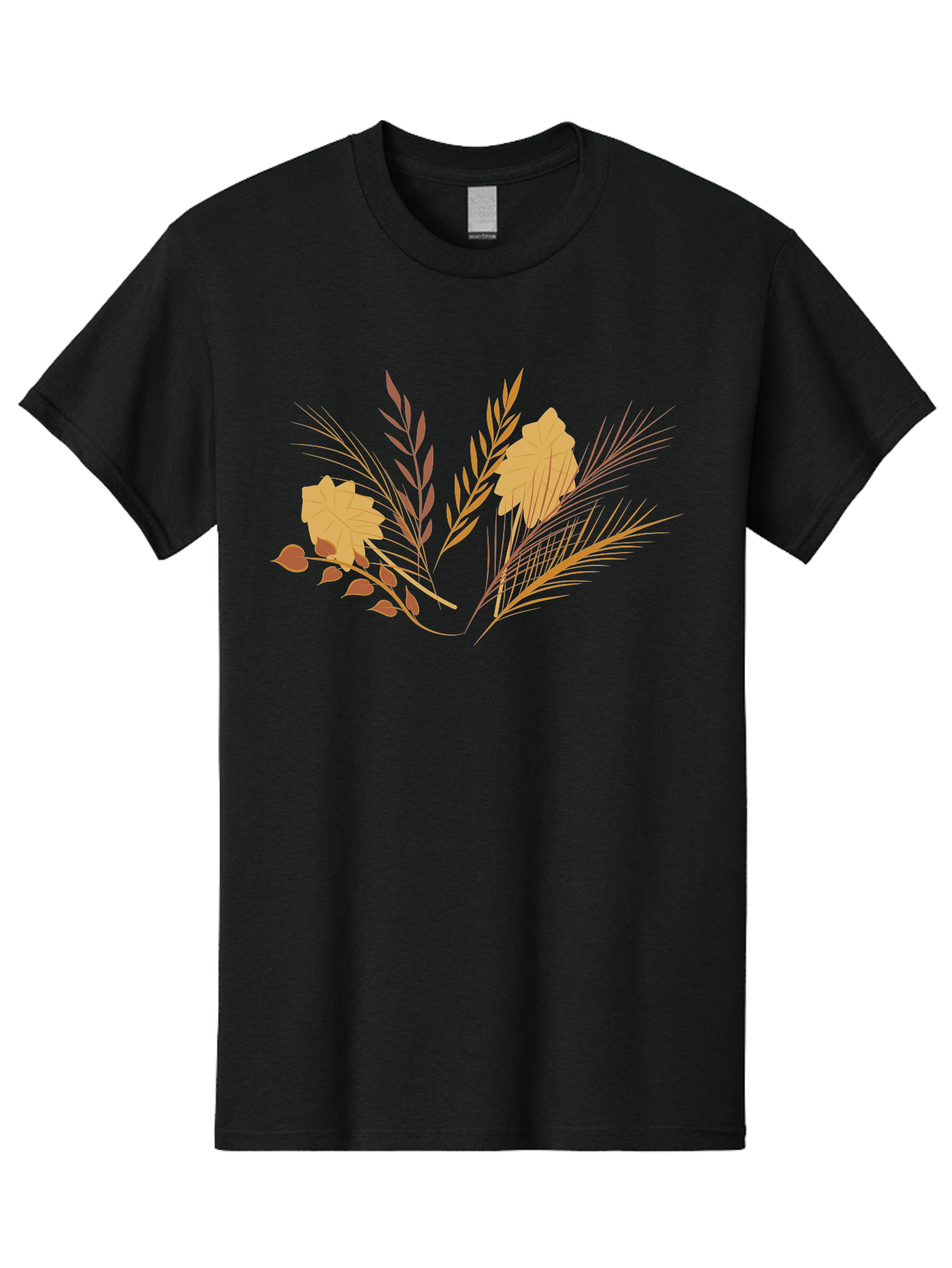 Autumn-Leaves-And-Grass Men'S Graphic Tee, 100% Cotton, Comfortable Casual Summer Wear, Machine Washable, Autumn Leaves, Wheat Stalks, Fall Foliage, Seasonal Artwork, Stylized Illustration, Orange And Red Hues, Graphic Design Elements, Aad993 27