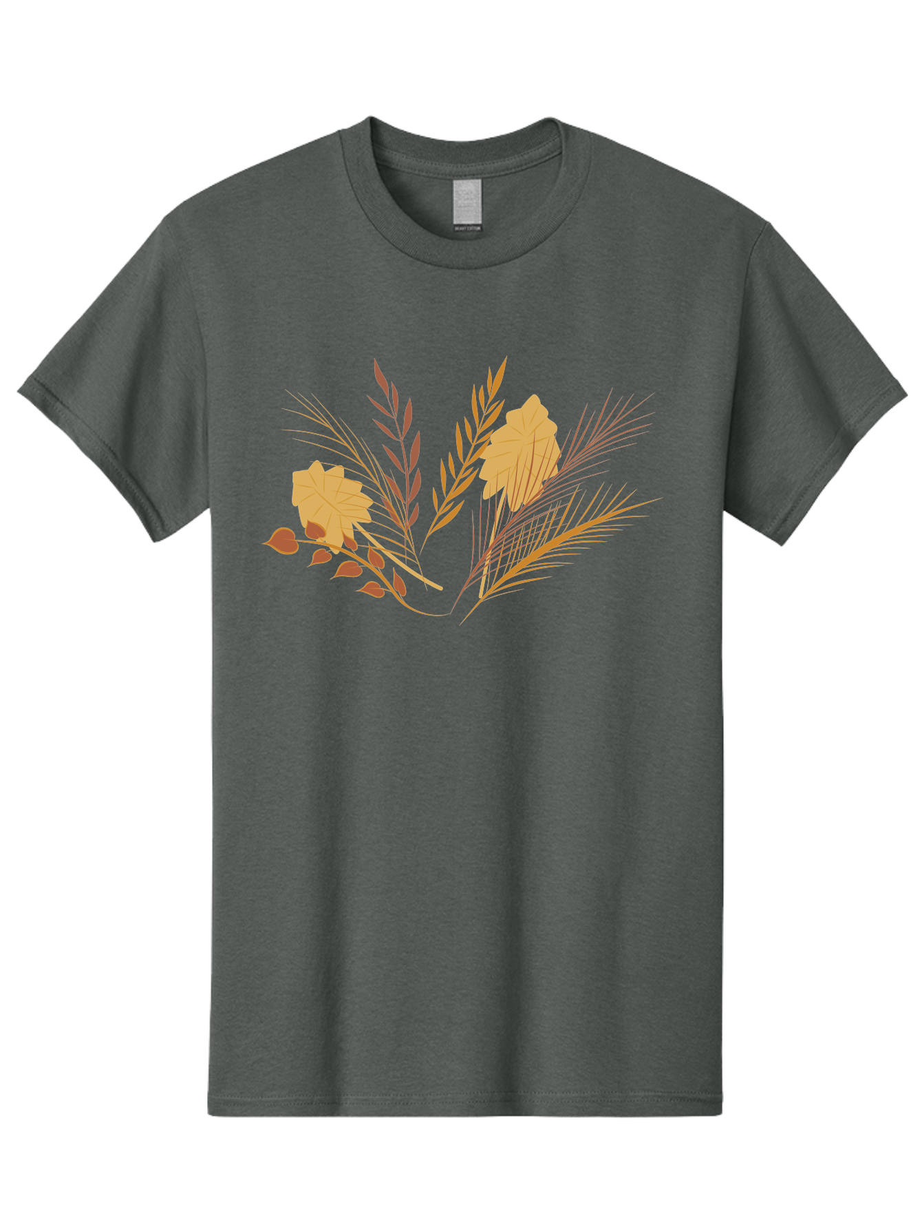Autumn-Leaves-And-Grass Men'S Graphic Tee, 100% Cotton, Comfortable Casual Summer Wear, Machine Washable, Autumn Leaves, Wheat Stalks, Fall Foliage, Seasonal Artwork, Stylized Illustration, Orange And Red Hues, Graphic Design Elements, Aad993 17