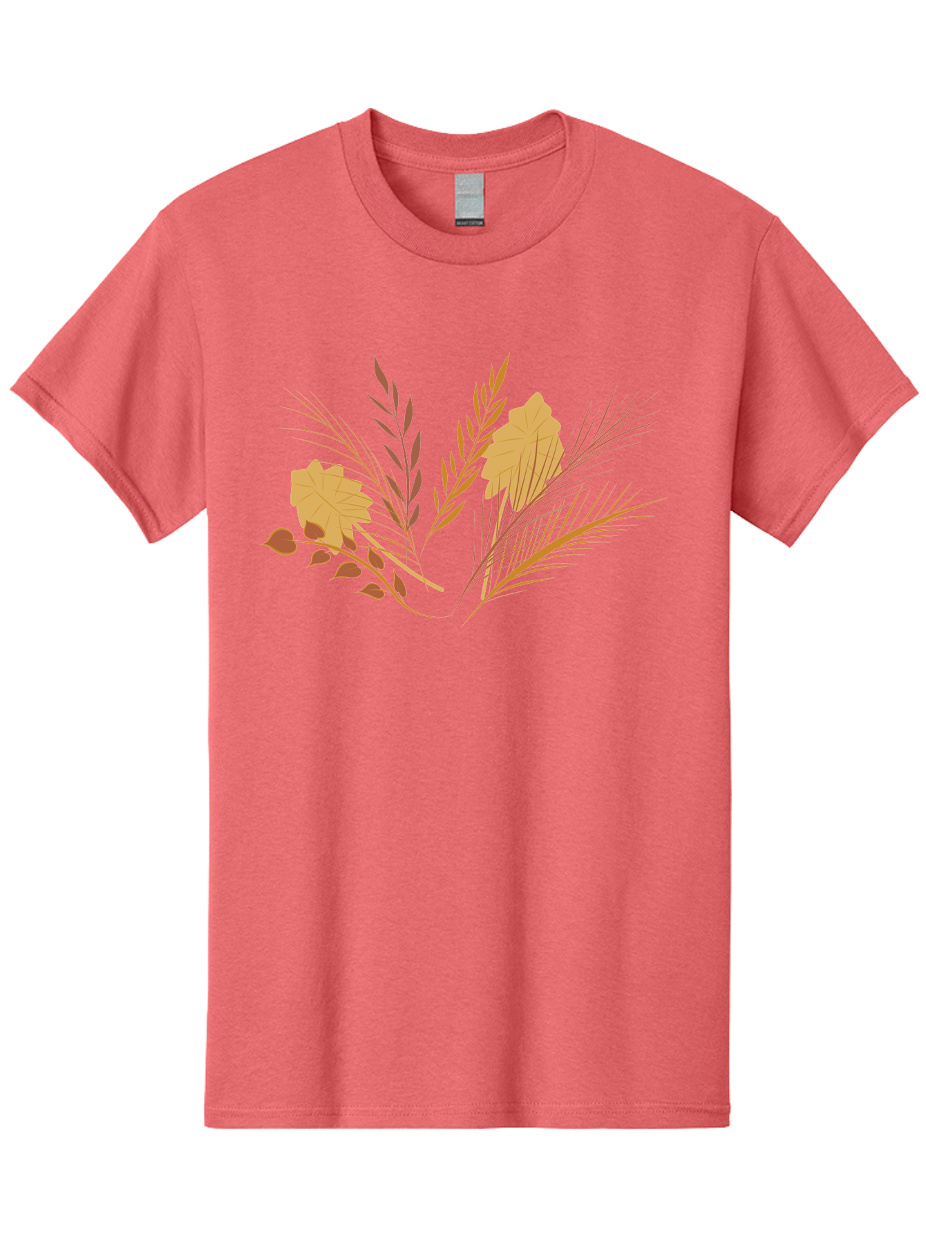 Autumn-Leaves-And-Grass Men'S Graphic Tee, 100% Cotton, Comfortable Casual Summer Wear, Machine Washable, Autumn Leaves, Wheat Stalks, Fall Foliage, Seasonal Artwork, Stylized Illustration, Orange And Red Hues, Graphic Design Elements, Aad993 15