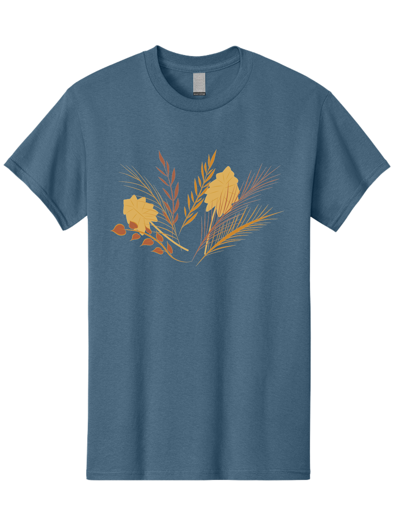 Autumn-Leaves-And-Grass Men'S Graphic Tee, 100% Cotton, Comfortable Casual Summer Wear, Machine Washable, Autumn Leaves, Wheat Stalks, Fall Foliage, Seasonal Artwork, Stylized Illustration, Orange And Red Hues, Graphic Design Elements, Aad993 3