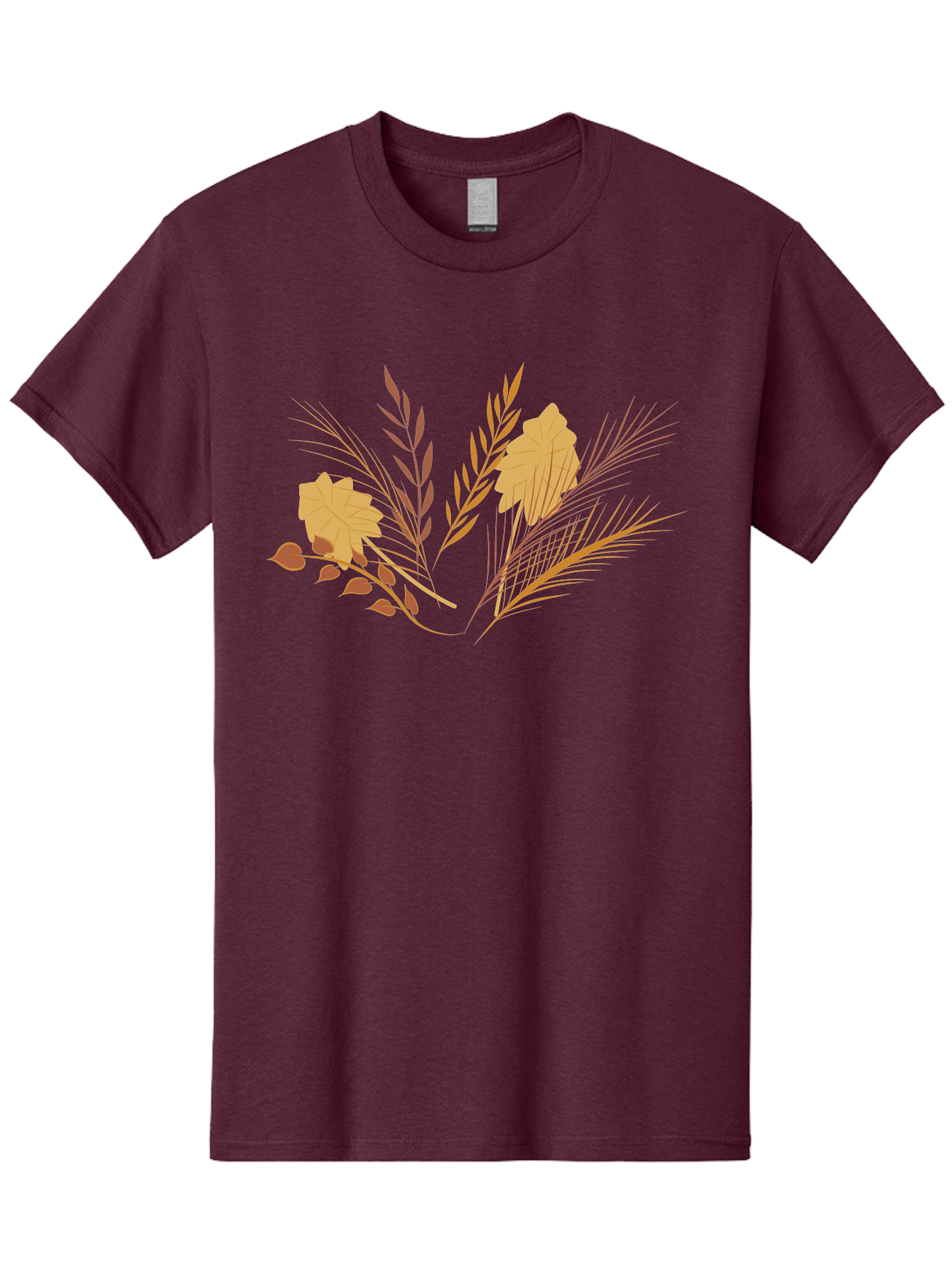Autumn-Leaves-And-Grass Men'S Graphic Tee, 100% Cotton, Comfortable Casual Summer Wear, Machine Washable, Autumn Leaves, Wheat Stalks, Fall Foliage, Seasonal Artwork, Stylized Illustration, Orange And Red Hues, Graphic Design Elements, Aad993 25