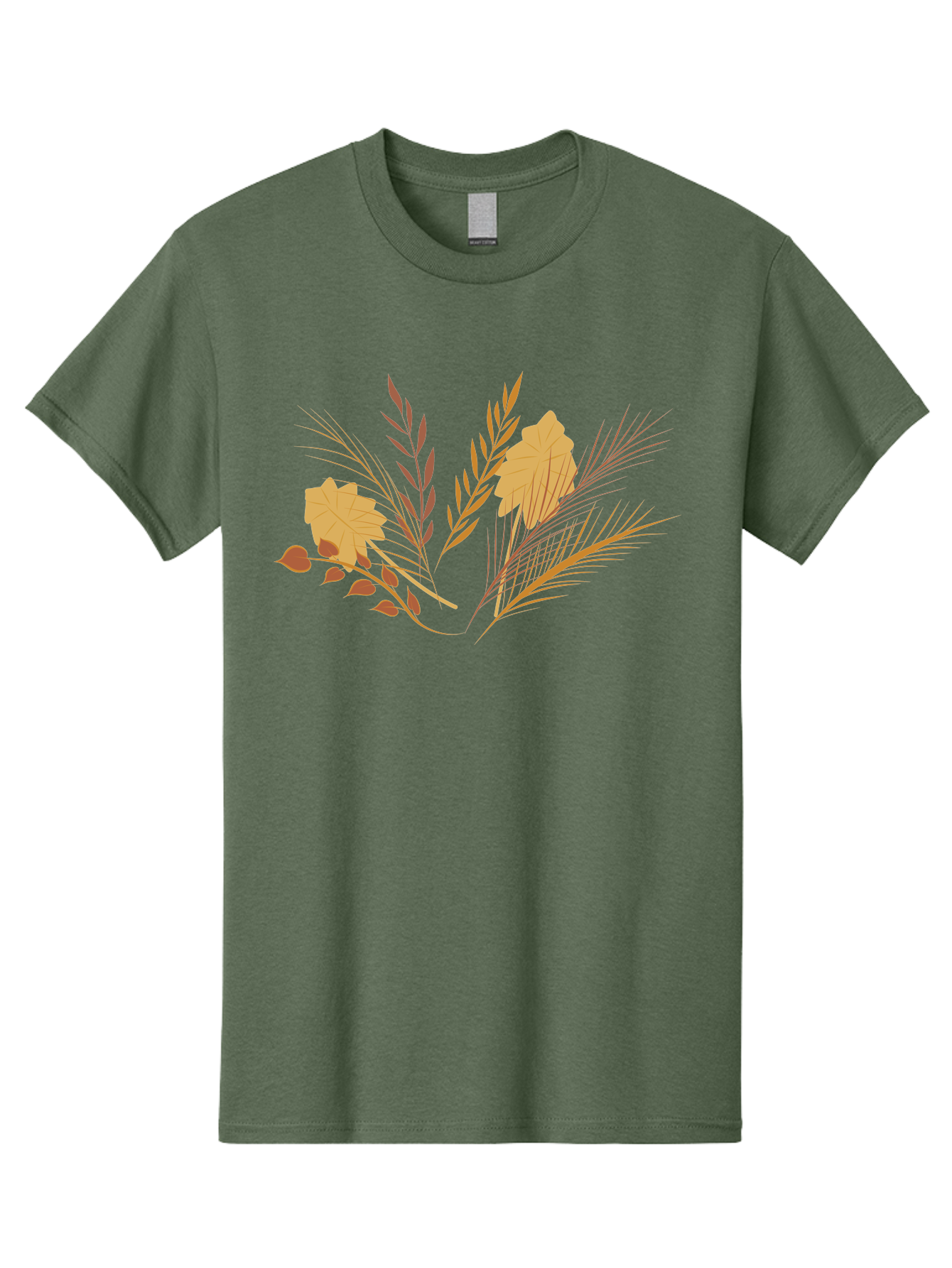 Autumn-Leaves-And-Grass Men'S Graphic Tee, 100% Cotton, Comfortable Casual Summer Wear, Machine Washable, Autumn Leaves, Wheat Stalks, Fall Foliage, Seasonal Artwork, Stylized Illustration, Orange And Red Hues, Graphic Design Elements, Aad993 11