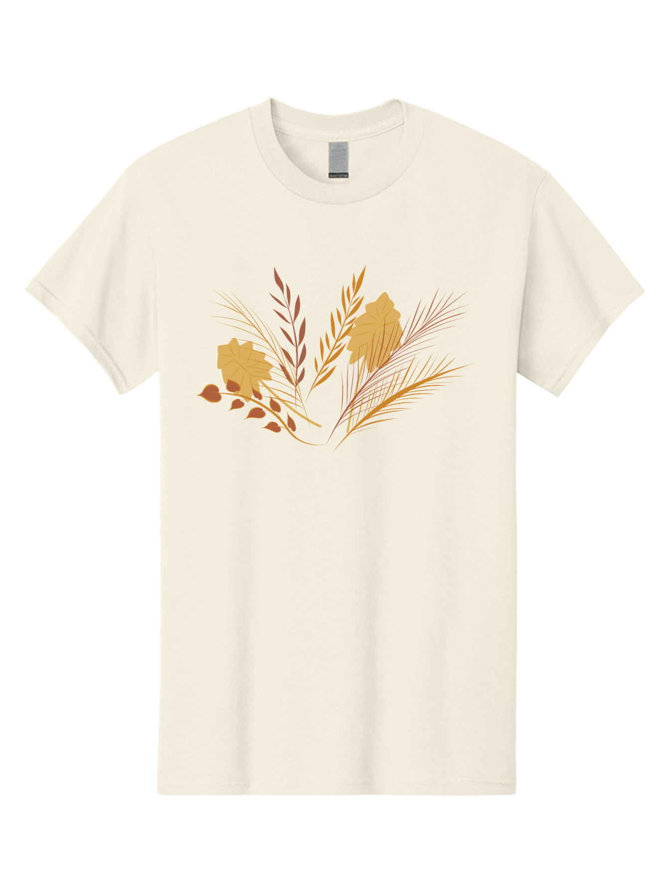 Autumn-Leaves-And-Grass Men'S Graphic Tee, 100% Cotton, Comfortable Casual Summer Wear, Machine Washable, Autumn Leaves, Wheat Stalks, Fall Foliage, Seasonal Artwork, Stylized Illustration, Orange And Red Hues, Graphic Design Elements, Aad993 7