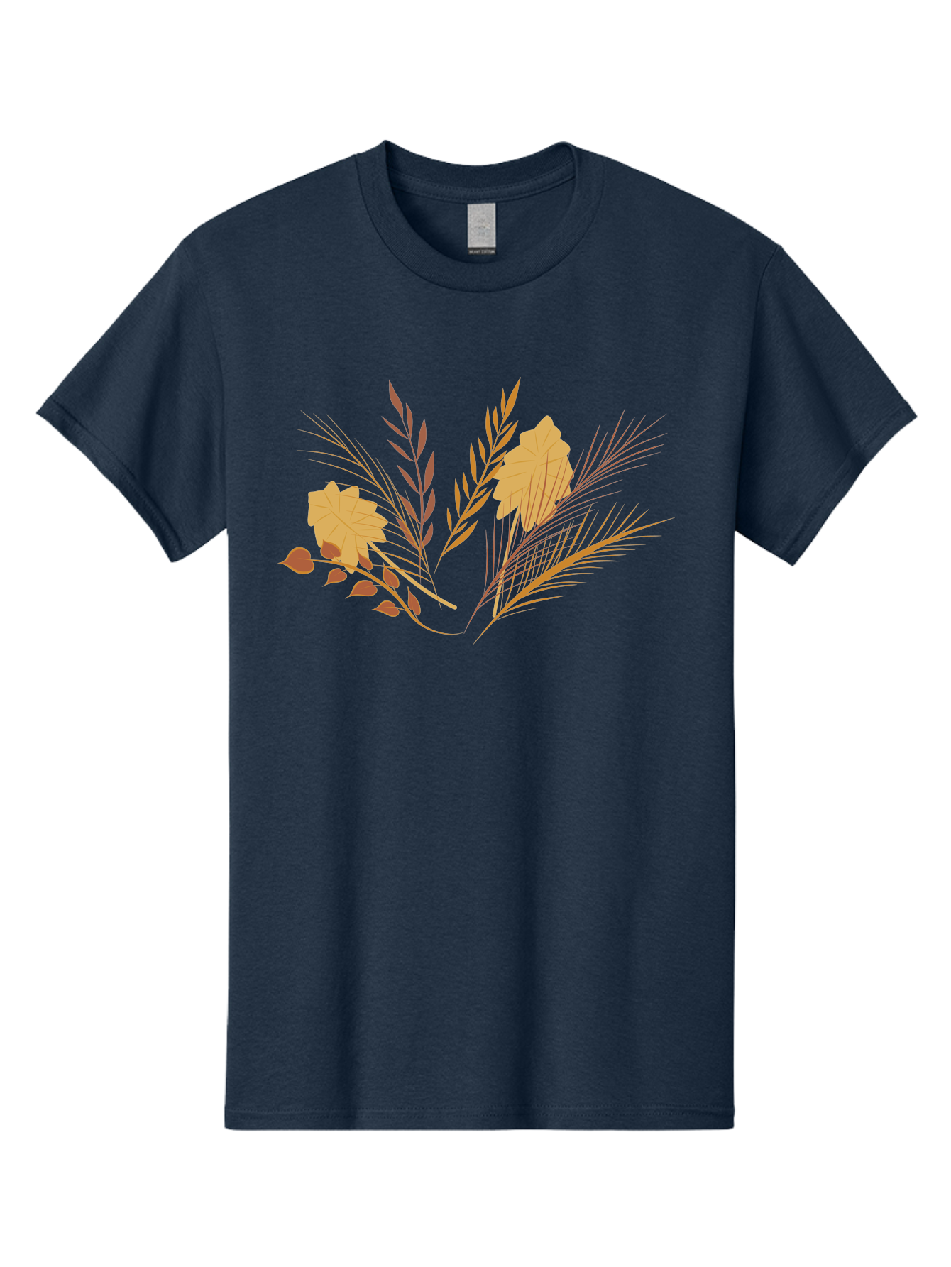 Autumn-Leaves-And-Grass Men'S Graphic Tee, 100% Cotton, Comfortable Casual Summer Wear, Machine Washable, Autumn Leaves, Wheat Stalks, Fall Foliage, Seasonal Artwork, Stylized Illustration, Orange And Red Hues, Graphic Design Elements, Aad993 5