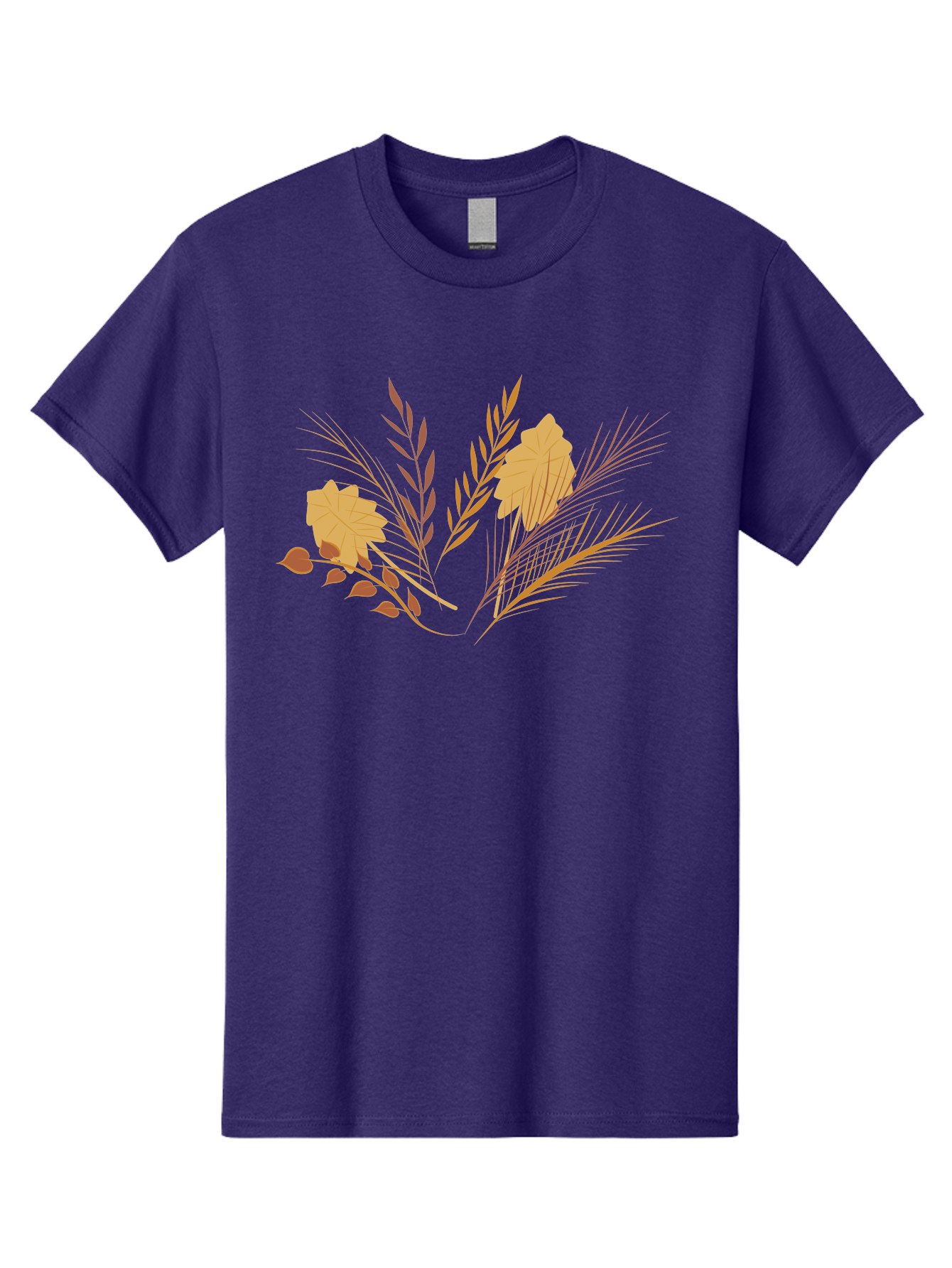 Autumn-Leaves-And-Grass Men'S Graphic Tee, 100% Cotton, Comfortable Casual Summer Wear, Machine Washable, Autumn Leaves, Wheat Stalks, Fall Foliage, Seasonal Artwork, Stylized Illustration, Orange And Red Hues, Graphic Design Elements, Aad993 19