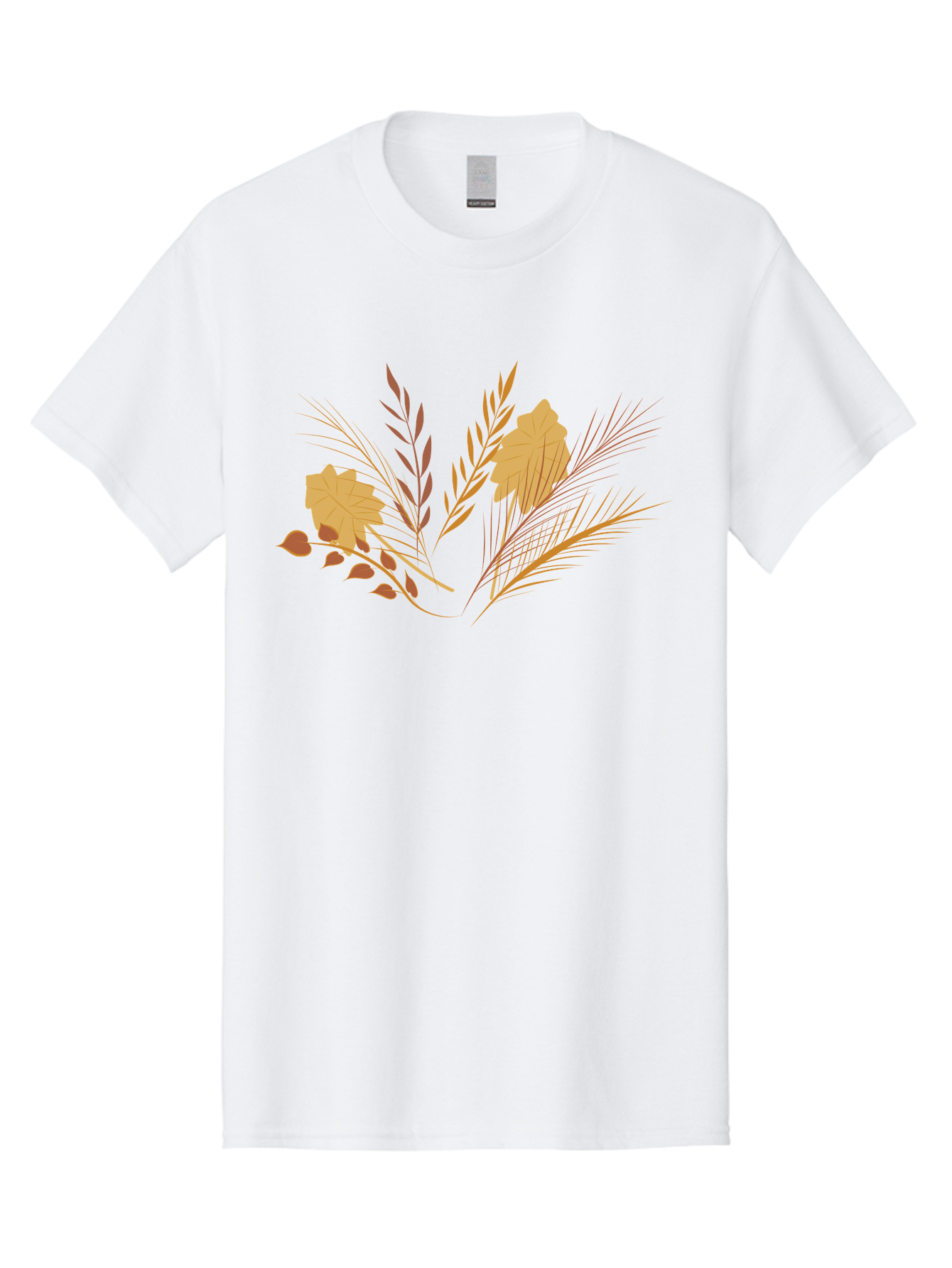 Autumn-Leaves-And-Grass Men'S Graphic Tee, 100% Cotton, Comfortable Casual Summer Wear, Machine Washable, Autumn Leaves, Wheat Stalks, Fall Foliage, Seasonal Artwork, Stylized Illustration, Orange And Red Hues, Graphic Design Elements, Aad993 13