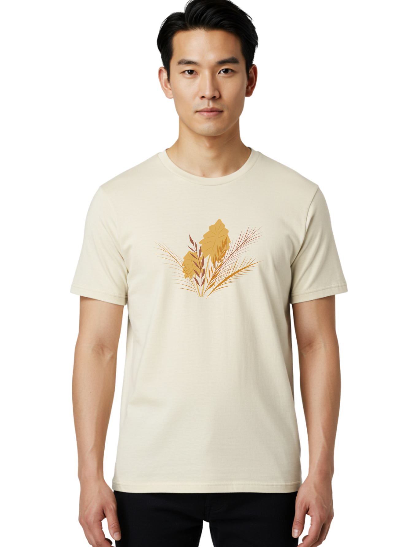 Autumn-Leaves Men'S Graphic Tee, 100% Cotton, Comfortable Casual Summer Wear, Machine Washable, Autumn Leaves, Fall Foliage, Nature Illustration, Stylized Plants, Graphic Design Elements, Digital Art, Orange Leaves, Red Stalks, Aad994 28