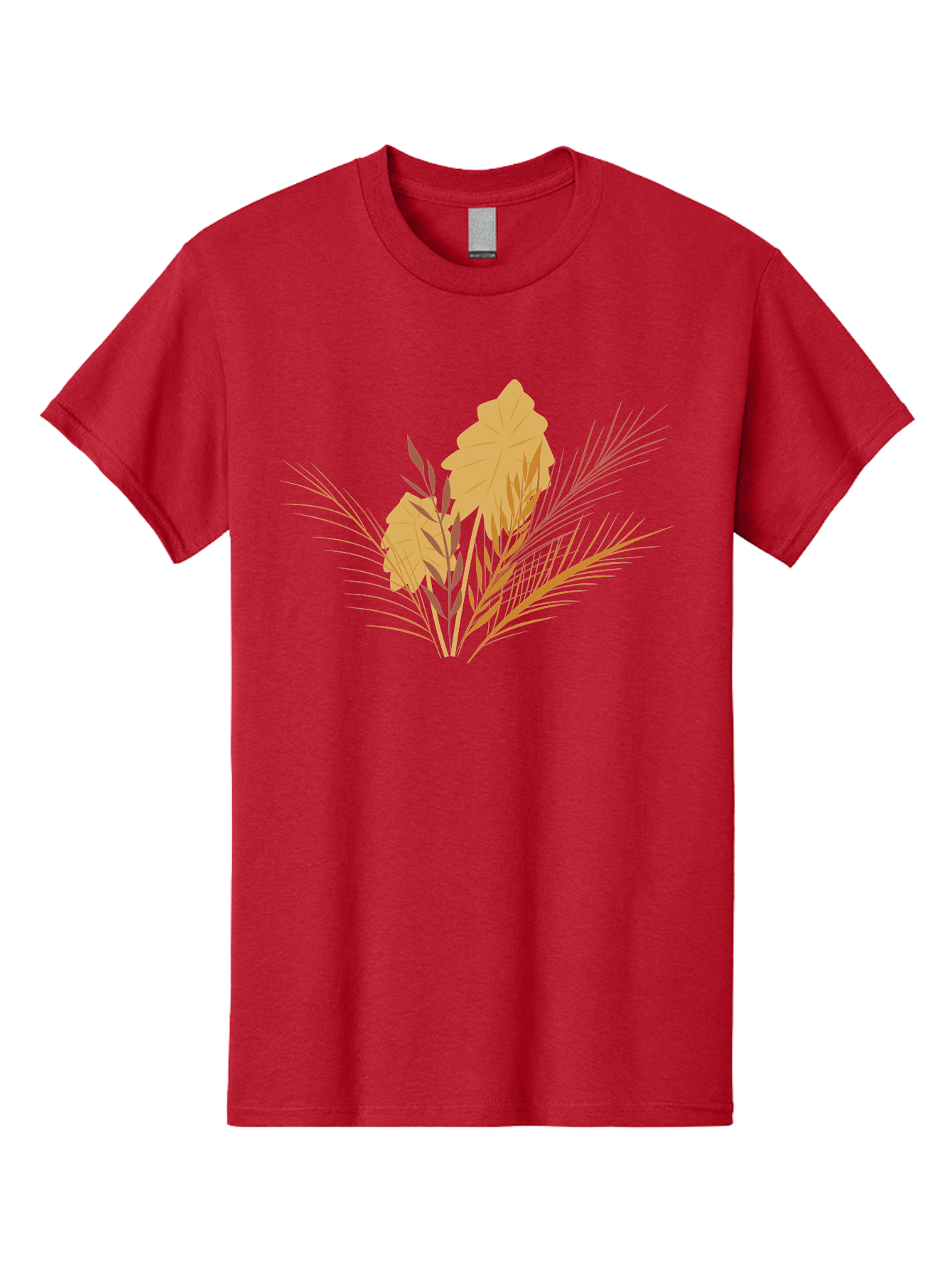 Autumn-Leaves Men'S Graphic Tee, 100% Cotton, Comfortable Casual Summer Wear, Machine Washable, Autumn Leaves, Fall Foliage, Nature Illustration, Stylized Plants, Graphic Design Elements, Digital Art, Orange Leaves, Red Stalks, Aad994 15