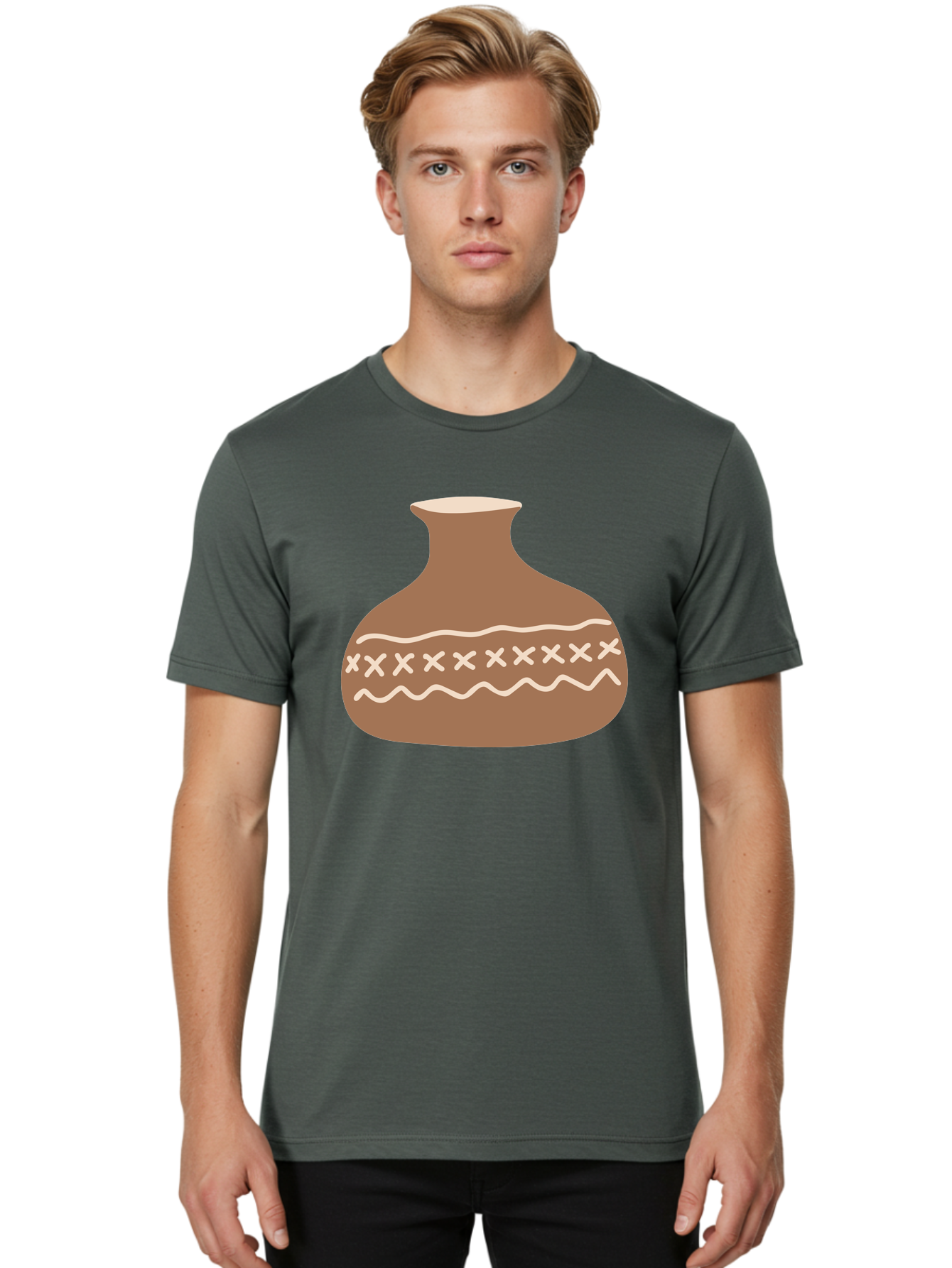 Clay-Pot Men'S Graphic Tee, 100% Cotton, Comfortable Casual Summer Wear, Machine Washable, Clay Pot, Pottery Vessel, Ceramic Design, Traditional Craftsmanship, Handmade Art, Wavy Lines, Crosses Pattern, Earthy Tones, Cultural Heritage, Aae004 18