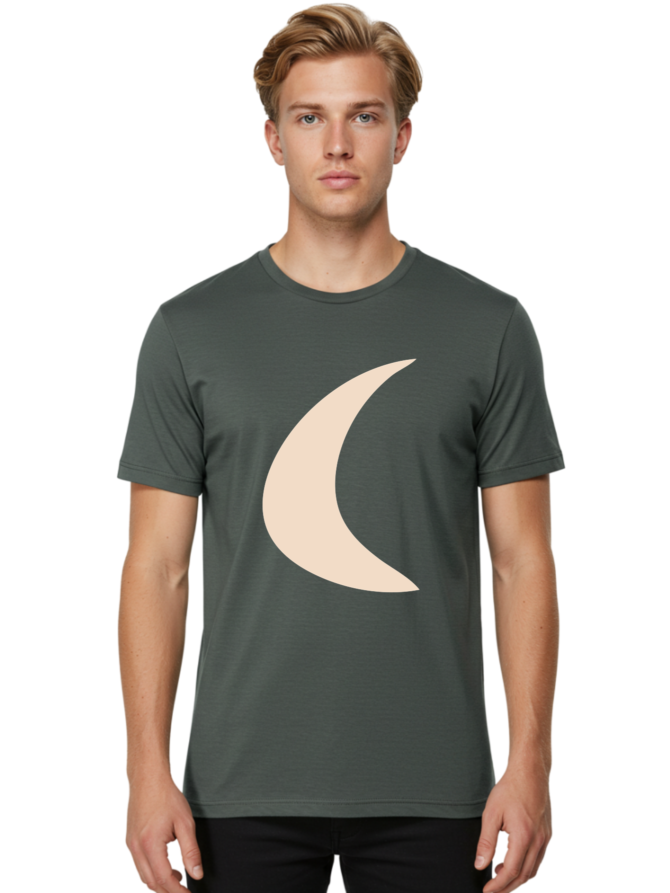Crescent-Moon Men'S Graphic Tee, 100% Cotton, Comfortable Casual Summer Wear, Machine Washable, Crescent Moon, Pale Moon Shape, Simple Graphics, Minimalist Design, Moon Symbol, Digital Illustration, Abstract Shapes Aae007 26