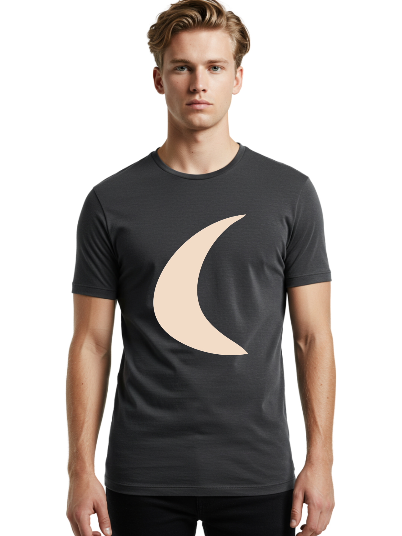 Crescent-Moon Men'S Graphic Tee, 100% Cotton, Comfortable Casual Summer Wear, Machine Washable, Crescent Moon, Pale Moon Shape, Simple Graphics, Minimalist Design, Moon Symbol, Digital Illustration, Abstract Shapes Aae007 10