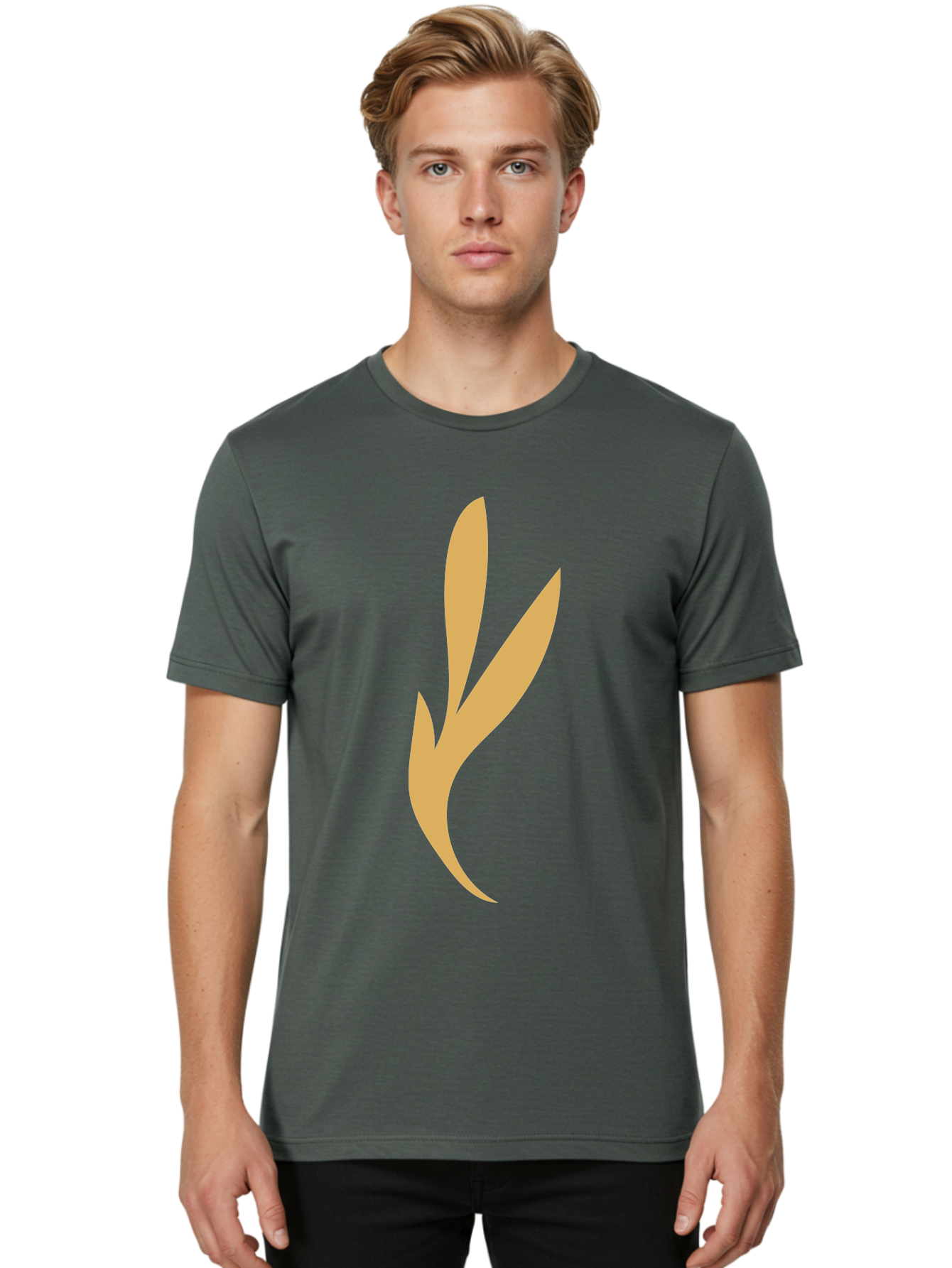 Curved-Leaf Men'S Graphic Tee, 100% Cotton, Comfortable Casual Summer Wear, Machine Washable, Orange Abstract Leaf, Simple Design, Minimalist Art, Stylized Foliage, Modern Graphic, Creative Illustration, Abstract Shape, Digital Art Aae008 8