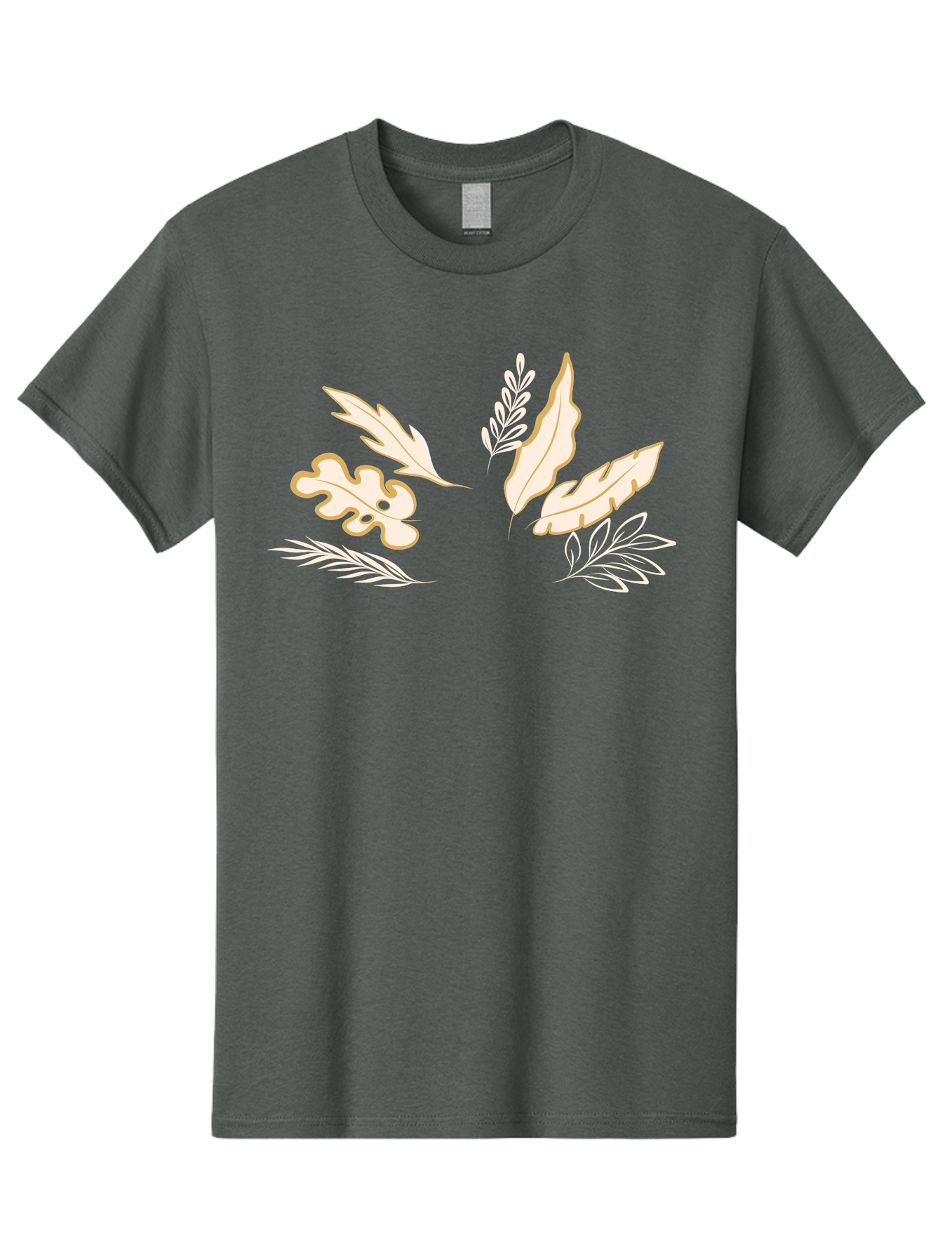 Leaves Men'S Graphic Tee, 100% Cotton, Comfortable Casual Summer Wear, Machine Washable, Illustrated Leaves, Leaf Designs, Foliage Art, Natural Elements, Botanical Graphics, Cream And White Leaves Aae027 17