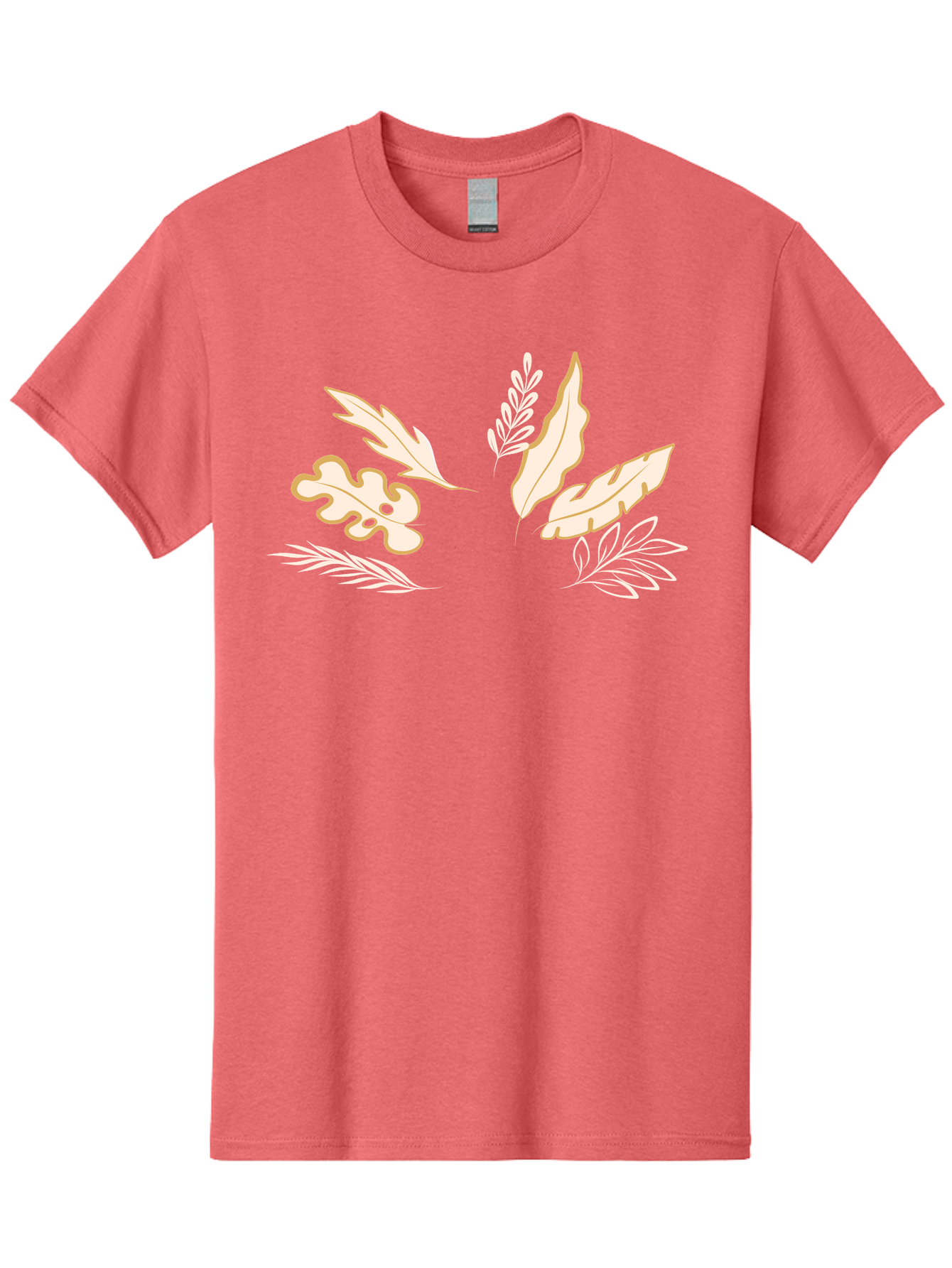 Leaves Men'S Graphic Tee, 100% Cotton, Comfortable Casual Summer Wear, Machine Washable, Illustrated Leaves, Leaf Designs, Foliage Art, Natural Elements, Botanical Graphics, Cream And White Leaves Aae027 15