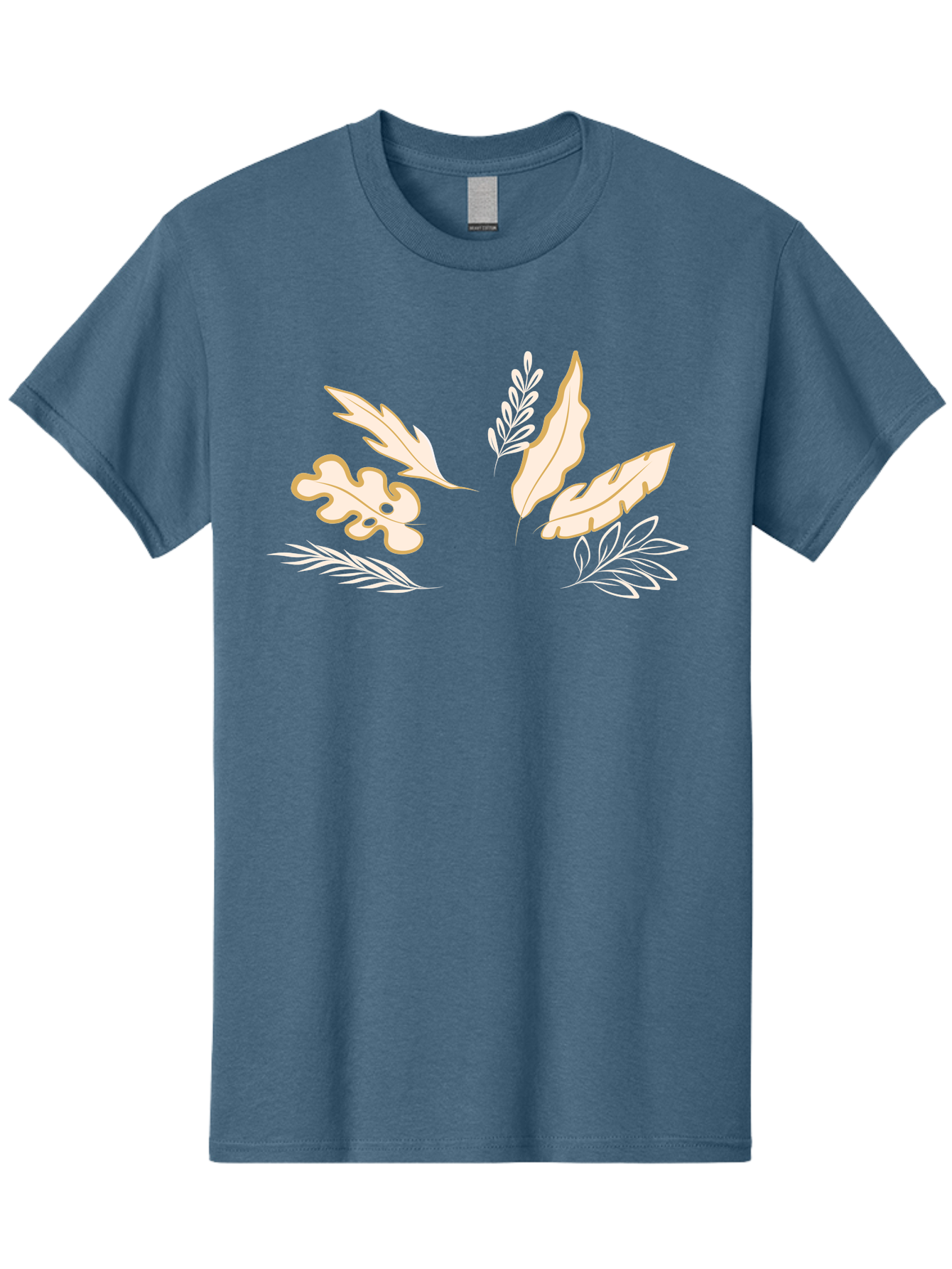 Leaves Men'S Graphic Tee, 100% Cotton, Comfortable Casual Summer Wear, Machine Washable, Illustrated Leaves, Leaf Designs, Foliage Art, Natural Elements, Botanical Graphics, Cream And White Leaves Aae027 5