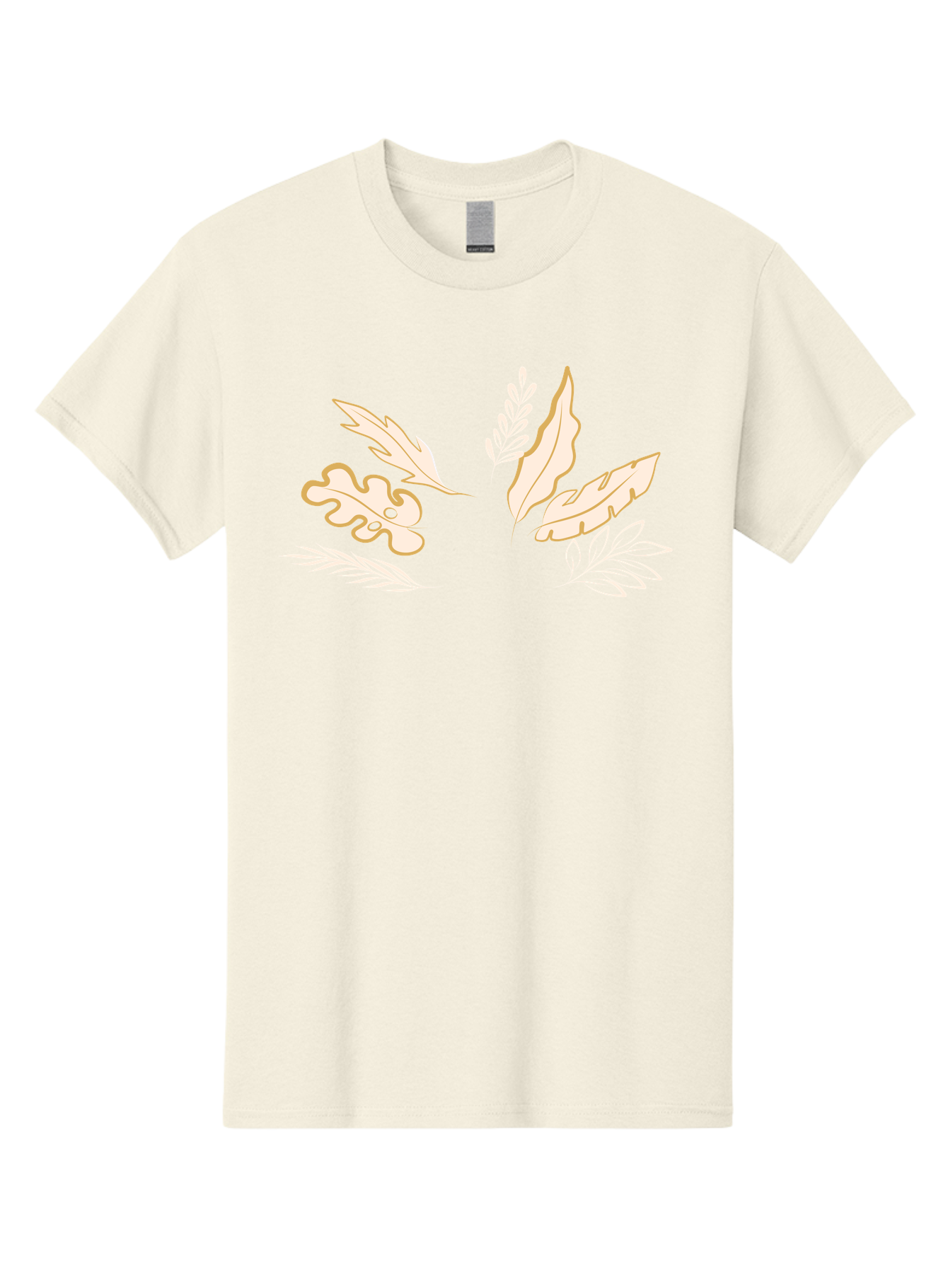 Leaves Men'S Graphic Tee, 100% Cotton, Comfortable Casual Summer Wear, Machine Washable, Illustrated Leaves, Leaf Designs, Foliage Art, Natural Elements, Botanical Graphics, Cream And White Leaves Aae027 19