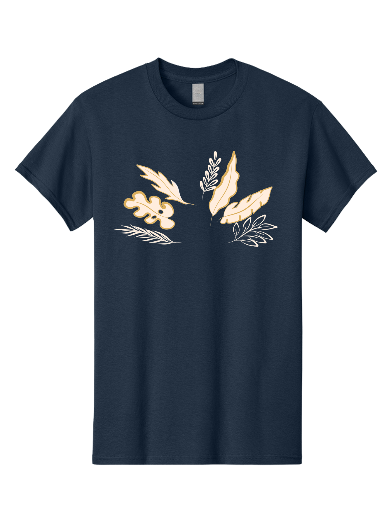 Leaves Men'S Graphic Tee, 100% Cotton, Comfortable Casual Summer Wear, Machine Washable, Illustrated Leaves, Leaf Designs, Foliage Art, Natural Elements, Botanical Graphics, Cream And White Leaves Aae027 27