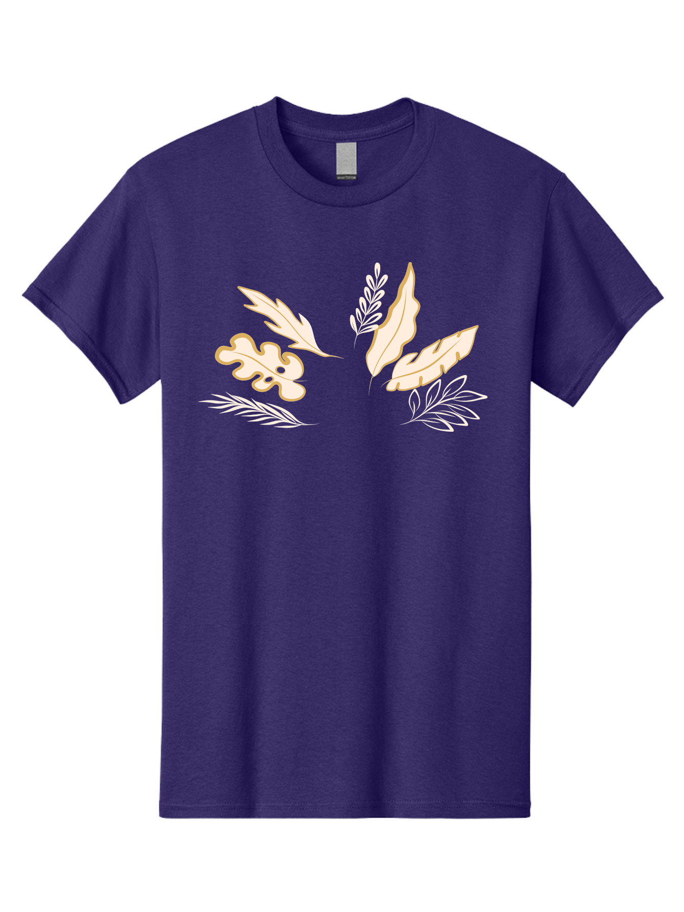 Leaves Men'S Graphic Tee, 100% Cotton, Comfortable Casual Summer Wear, Machine Washable, Illustrated Leaves, Leaf Designs, Foliage Art, Natural Elements, Botanical Graphics, Cream And White Leaves Aae027 13