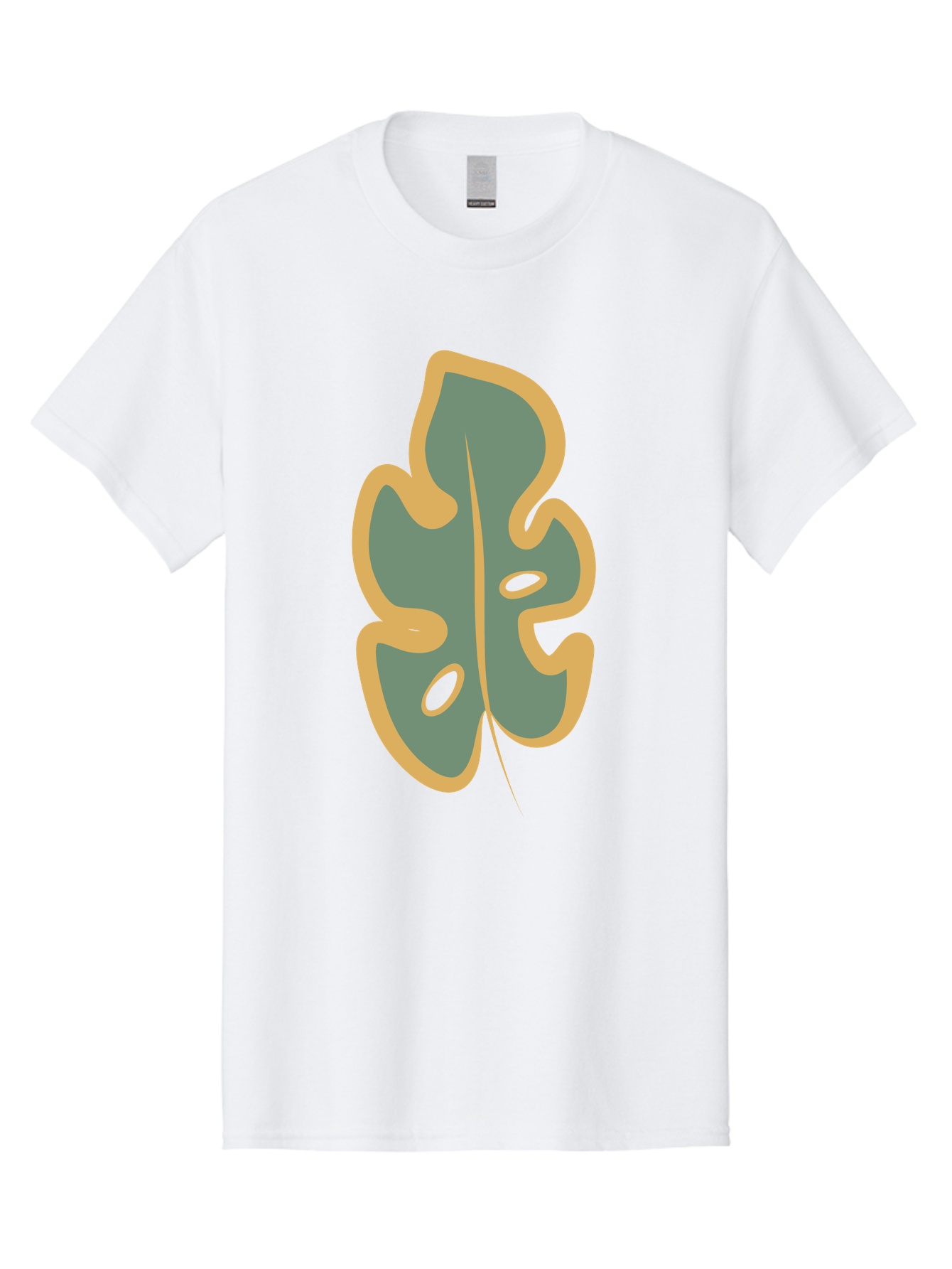 Monstera-Leaf Men'S Graphic Tee, 100% Cotton, Comfortable Casual Summer Wear, Machine Washable, Simple Leaf Illustration, Minimalist Art, Gray And Yellow Colors, Natural Shapes, Organic Design, Botanical Elements, Leaf Pattern Aae031 21