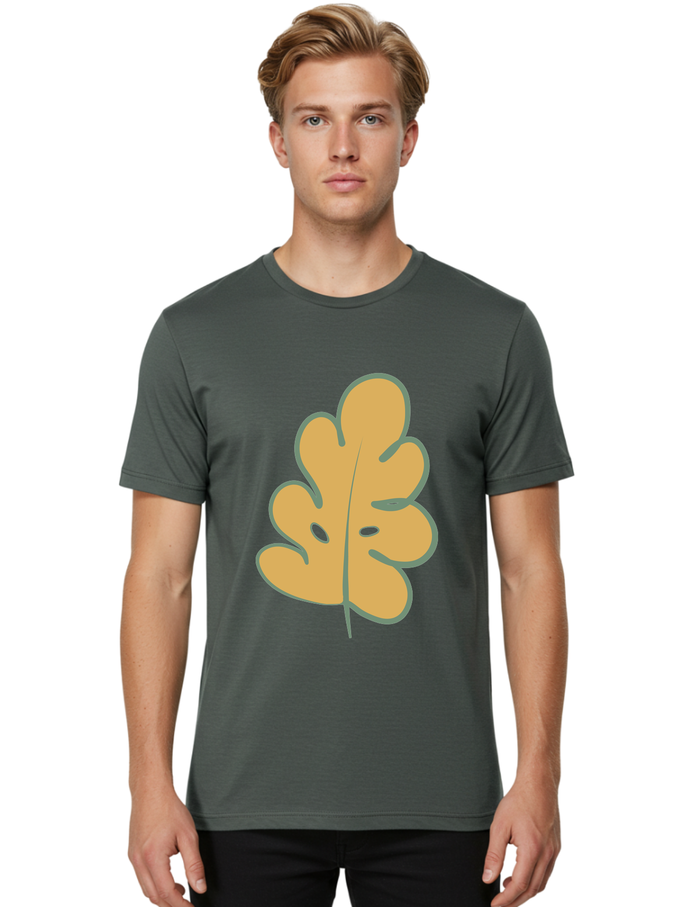 Oak-Leaf Men'S Graphic Tee, 100% Cotton, Comfortable Casual Summer Wear, Machine Washable, Oak Leaf, Cartoon Leaf, Autumn Foliage, Fall Colors, Nature Illustration, Simple Graphic, Leaf Design, Orange Leaf Aae034 6