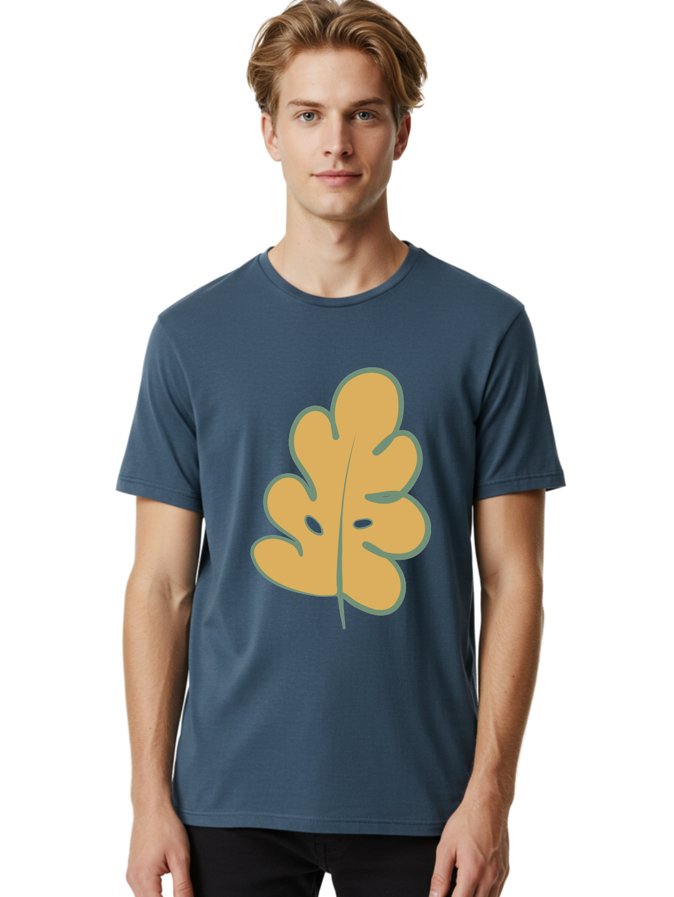 Oak-Leaf Men'S Graphic Tee, 100% Cotton, Comfortable Casual Summer Wear, Machine Washable, Oak Leaf, Cartoon Leaf, Autumn Foliage, Fall Colors, Nature Illustration, Simple Graphic, Leaf Design, Orange Leaf Aae034 8