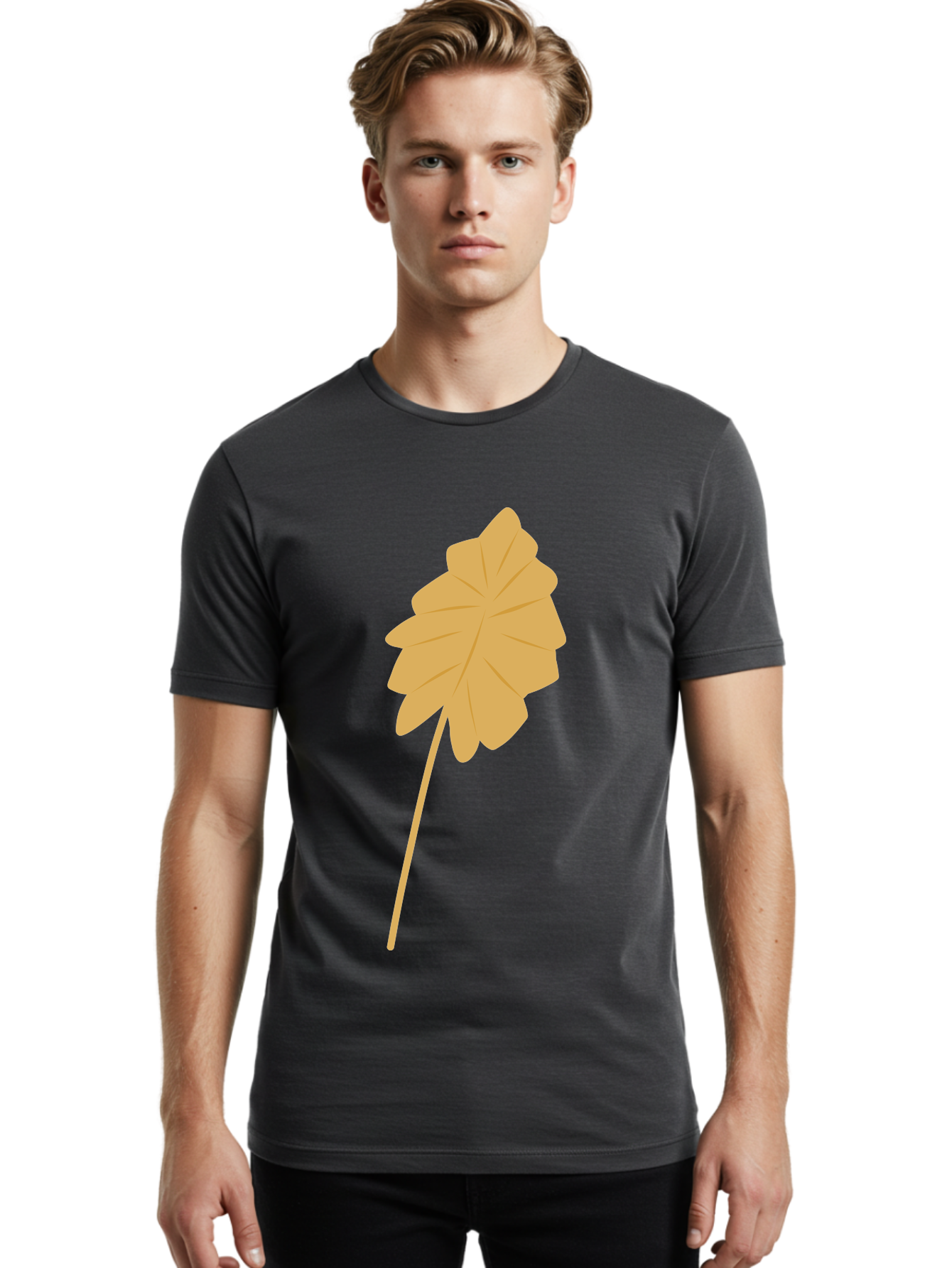 Orange-Leaf Men'S Graphic Tee, 100% Cotton, Comfortable Casual Summer Wear, Machine Washable, Golden Leaf, Simple Design, Autumn Symbol, Nature Icon, Vibrant Yellow, Leaf Illustration, Digital Art Aae036 6