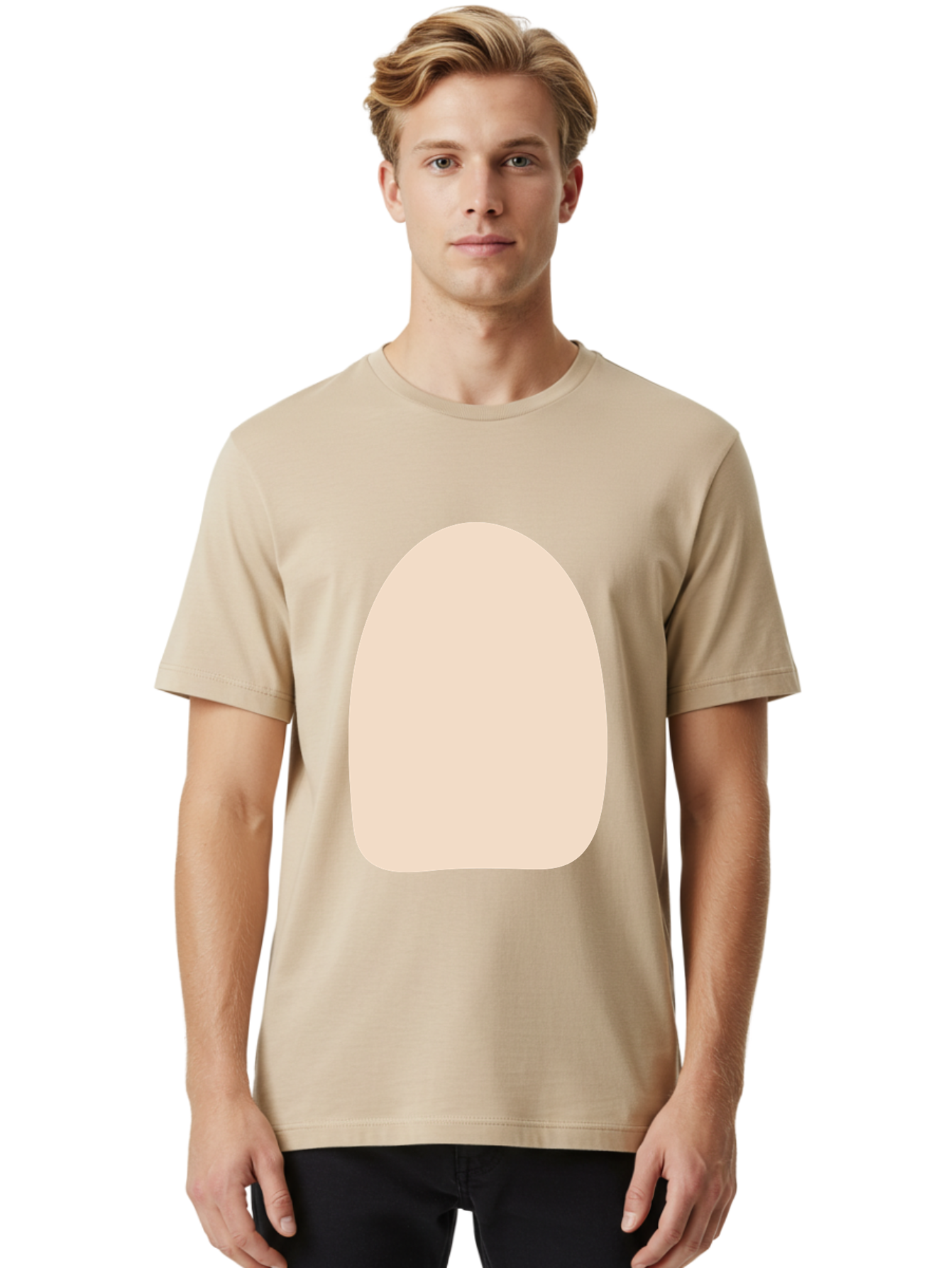 Oval-Shape Men'S Graphic Tee, 100% Cotton, Comfortable Casual Summer Wear, Machine Washable, Beige Shape, Rounded Edges, Minimalist Design, Simple Graphic, Abstract Shape, Soft Color, Clean Lines, Modern Aesthetic Aae039 24