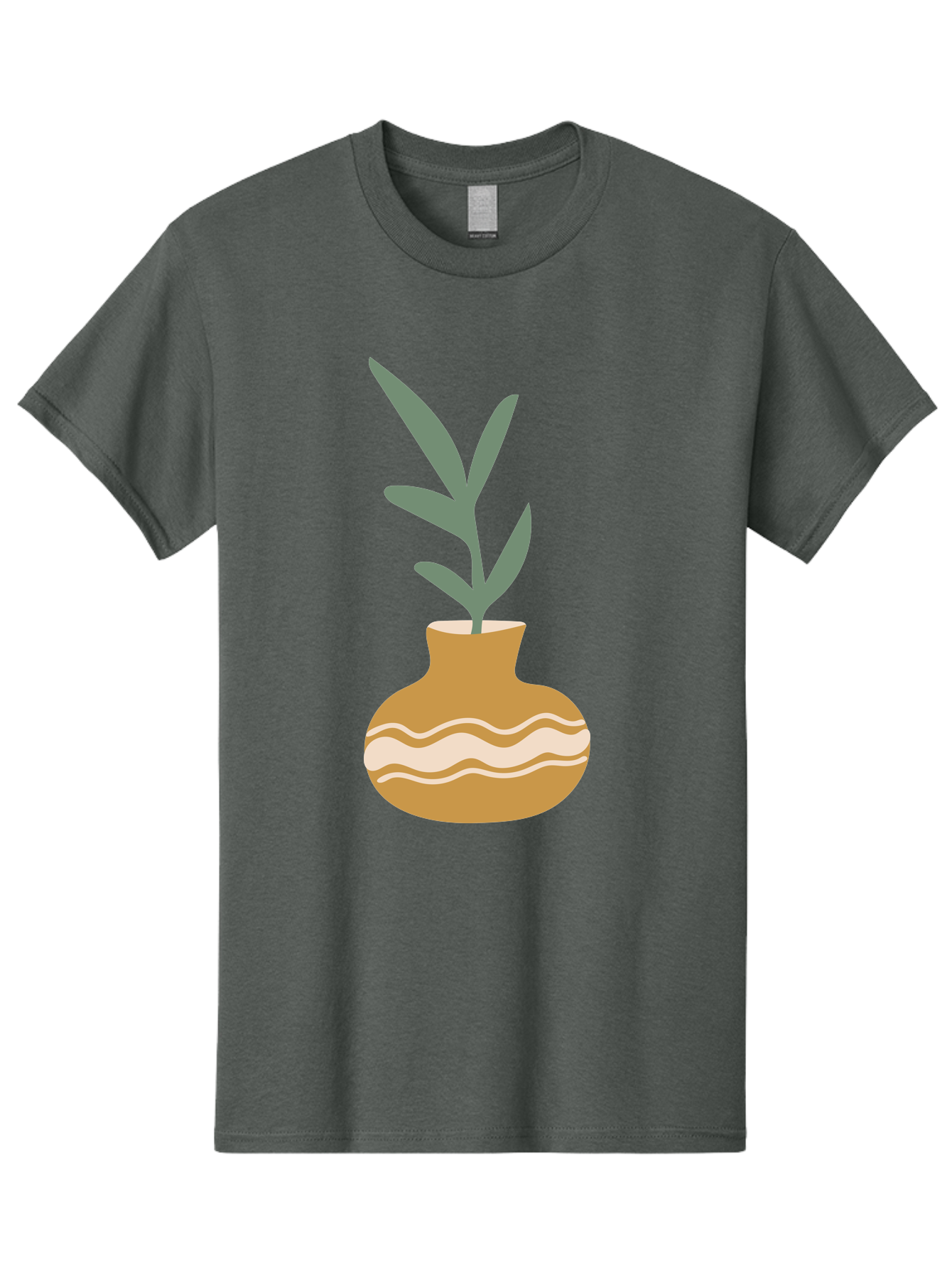 Pot-With-Plant Men'S Graphic Tee, 100% Cotton, Comfortable Casual Summer Wear, Machine Washable, Tan Pot, Wavy Lines, White Accents, Leaves, Plant, Ceramic, Earthy Tones, Simple Design, Botanical Illustration Aae045 23