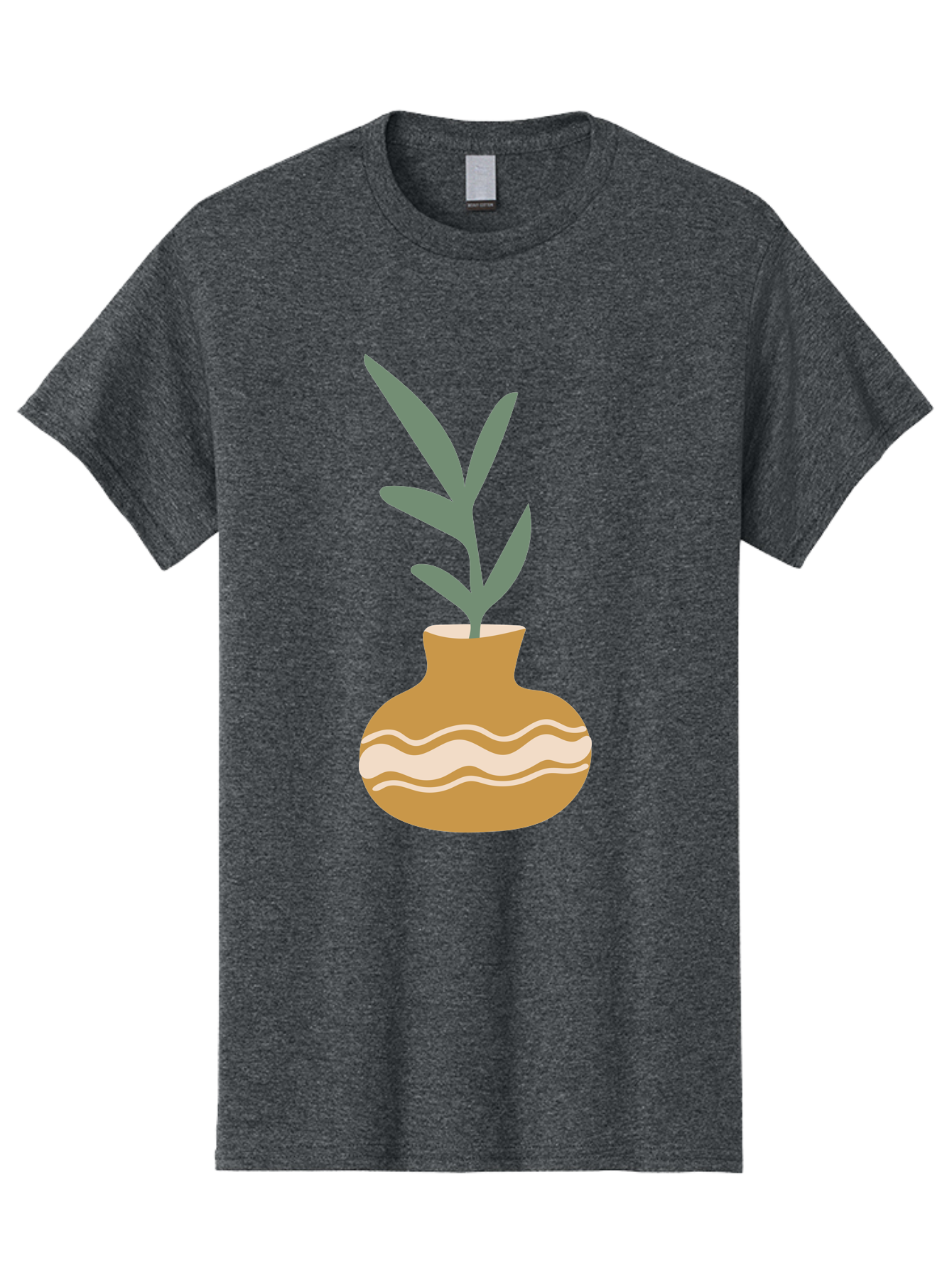 Pot-With-Plant Men'S Graphic Tee, 100% Cotton, Comfortable Casual Summer Wear, Machine Washable, Tan Pot, Wavy Lines, White Accents, Leaves, Plant, Ceramic, Earthy Tones, Simple Design, Botanical Illustration Aae045 13