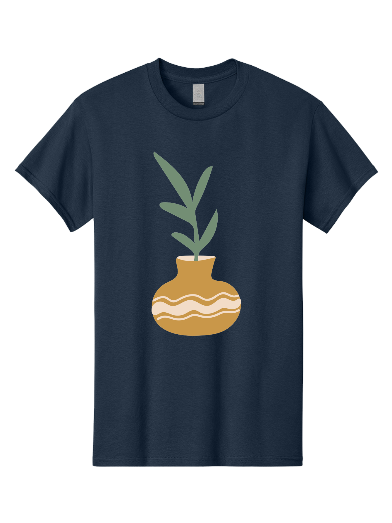Pot-With-Plant Men'S Graphic Tee, 100% Cotton, Comfortable Casual Summer Wear, Machine Washable, Tan Pot, Wavy Lines, White Accents, Leaves, Plant, Ceramic, Earthy Tones, Simple Design, Botanical Illustration Aae045 27