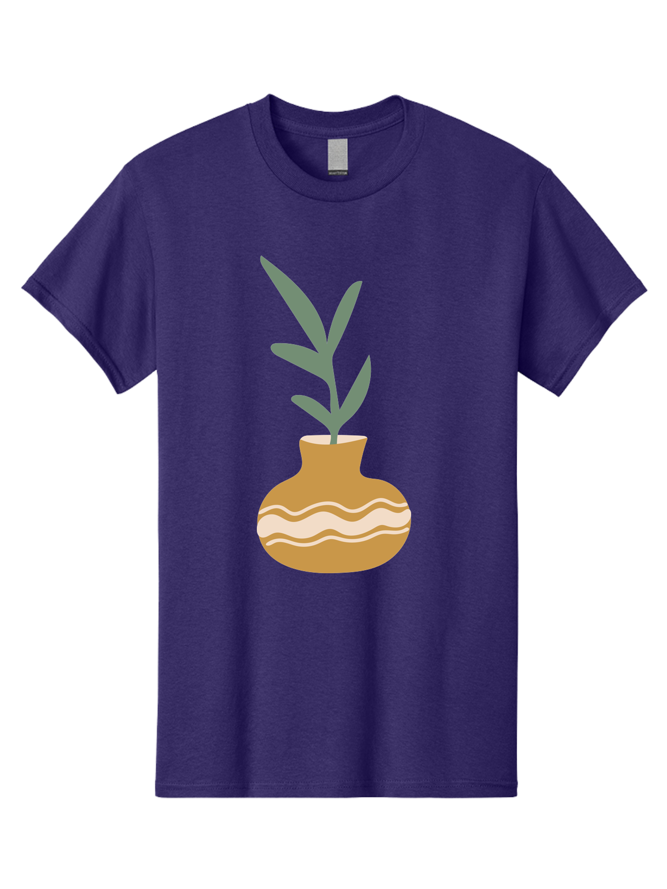 Pot-With-Plant Men'S Graphic Tee, 100% Cotton, Comfortable Casual Summer Wear, Machine Washable, Tan Pot, Wavy Lines, White Accents, Leaves, Plant, Ceramic, Earthy Tones, Simple Design, Botanical Illustration Aae045 1