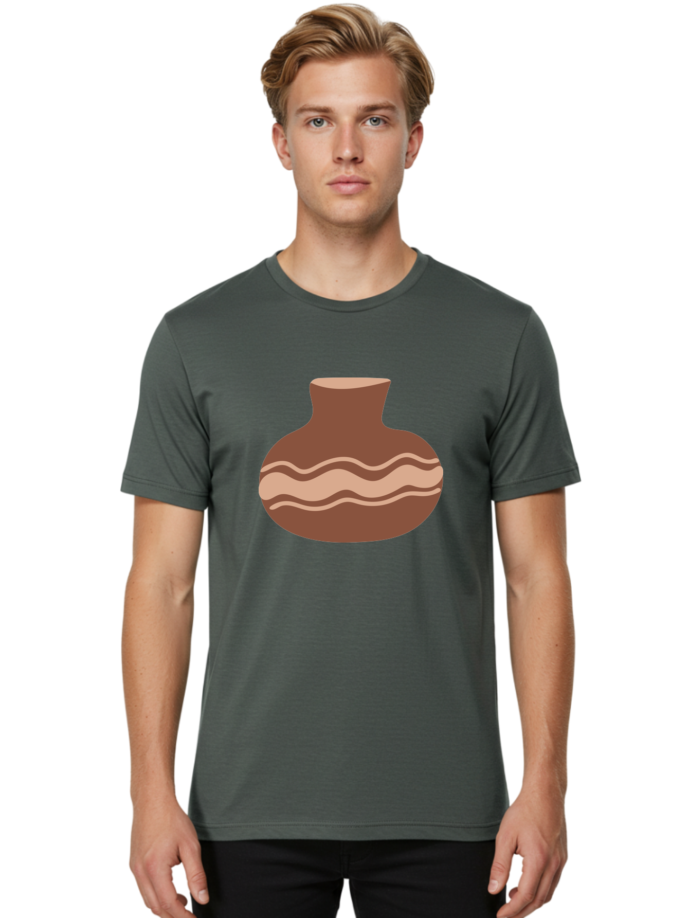 Pottery-Vase Men'S Graphic Tee, 100% Cotton, Comfortable Casual Summer Wear, Machine Washable, Clay Pot, Wavy Stripes, Decorative Design, Earthy Tones, Traditional Pottery, Handmade Ceramics, Simple Elegance, Rustic Charm Aae046 16