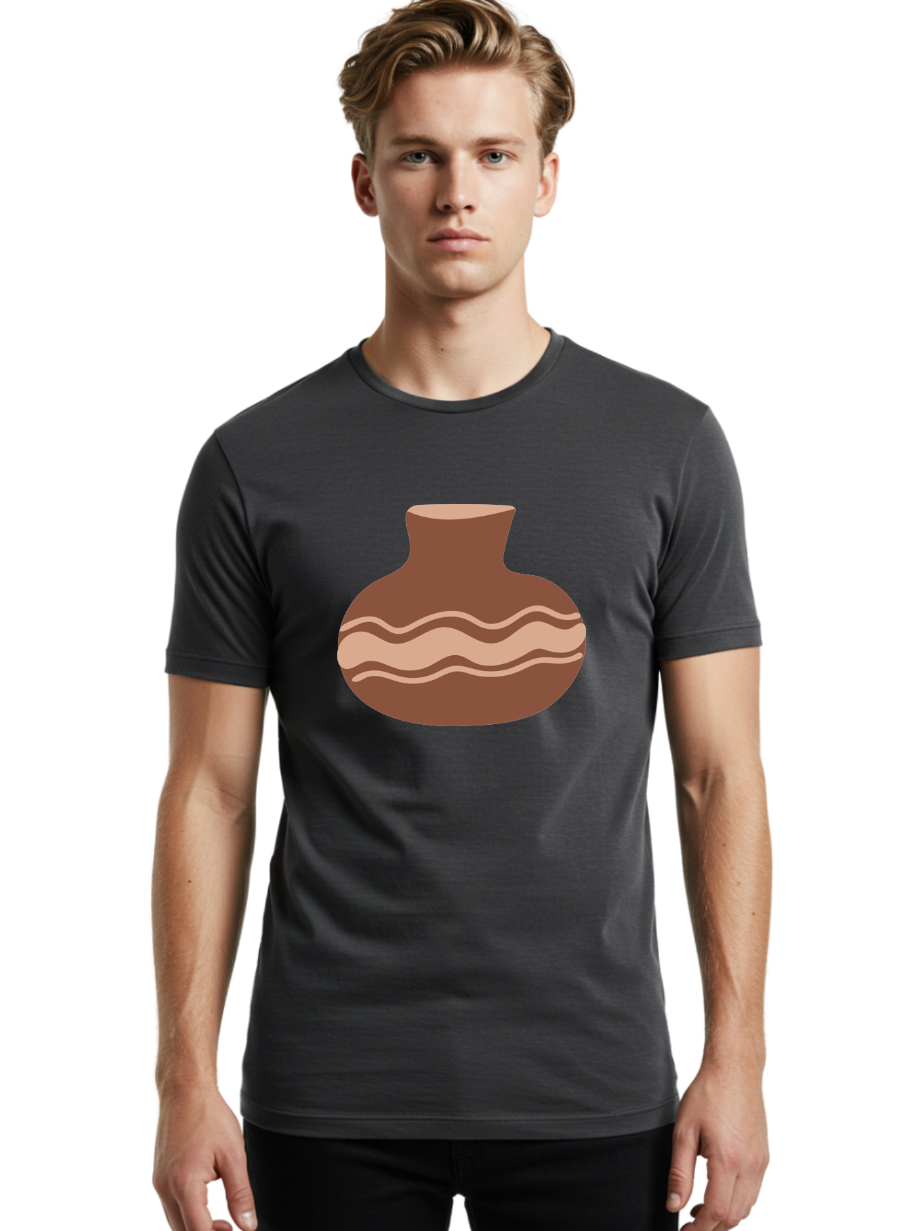 Pottery-Vase Men'S Graphic Tee, 100% Cotton, Comfortable Casual Summer Wear, Machine Washable, Clay Pot, Wavy Stripes, Decorative Design, Earthy Tones, Traditional Pottery, Handmade Ceramics, Simple Elegance, Rustic Charm Aae046 10