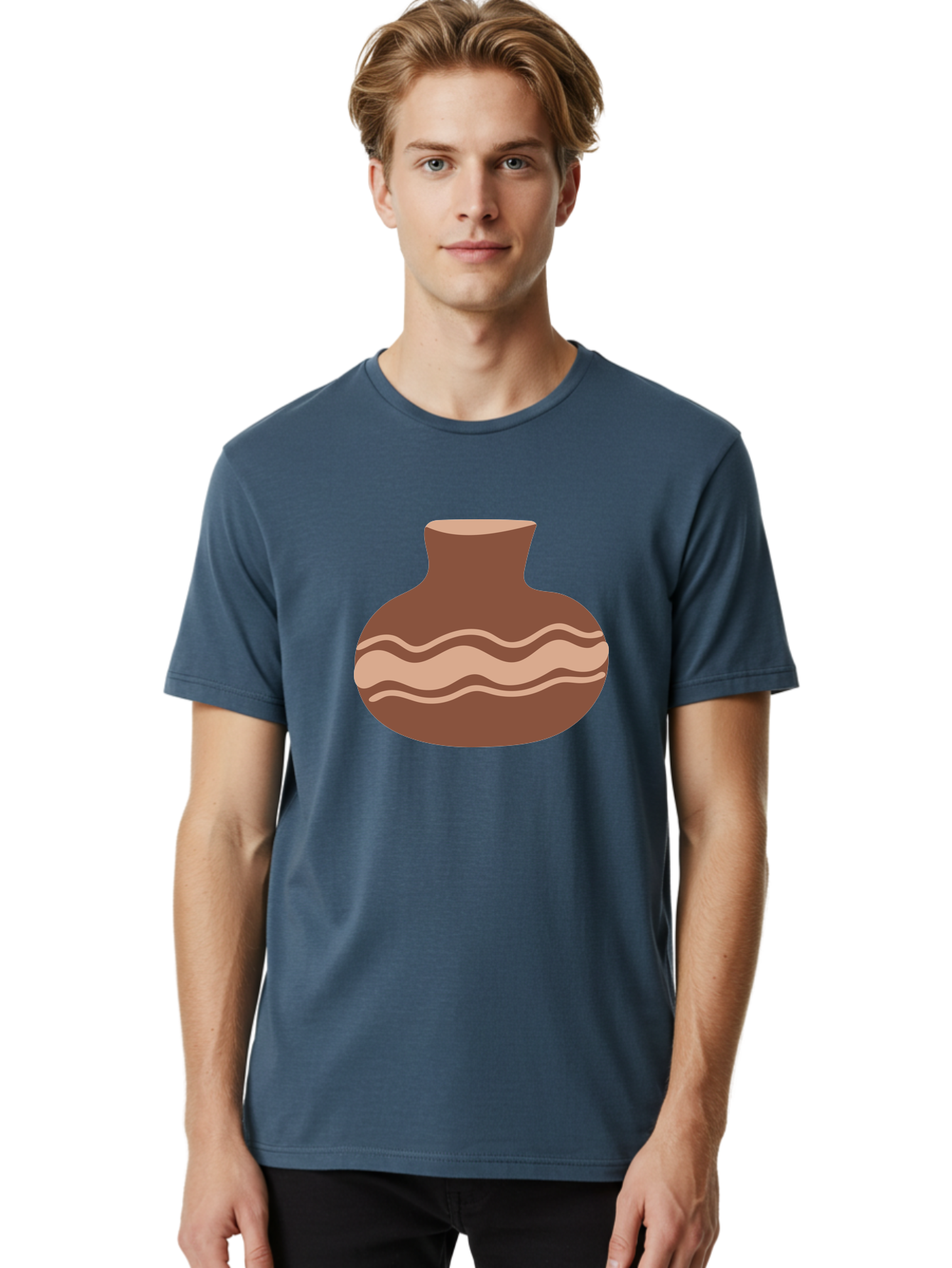 Pottery-Vase Men'S Graphic Tee, 100% Cotton, Comfortable Casual Summer Wear, Machine Washable, Clay Pot, Wavy Stripes, Decorative Design, Earthy Tones, Traditional Pottery, Handmade Ceramics, Simple Elegance, Rustic Charm Aae046 18