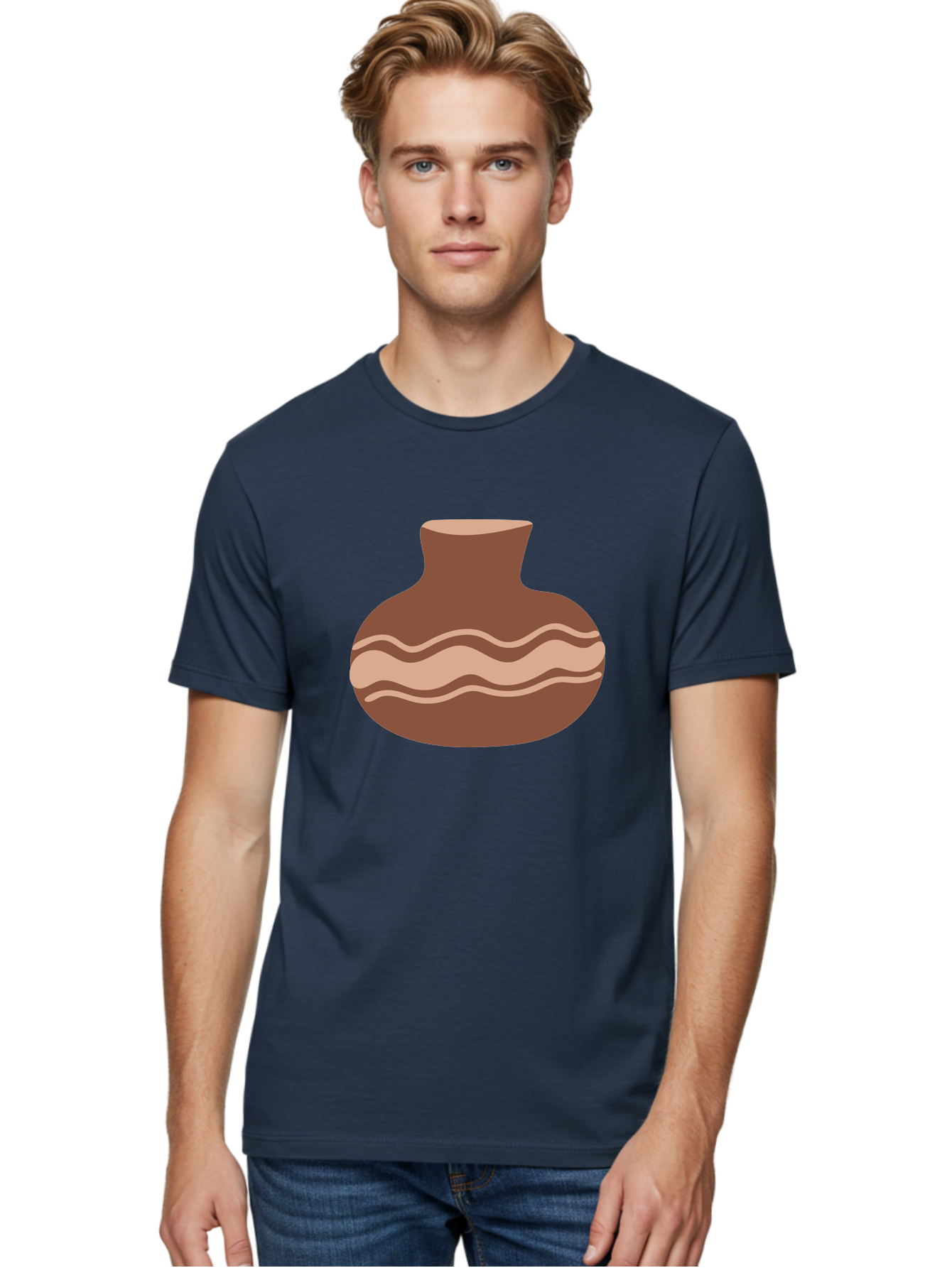 Pottery-Vase Men'S Graphic Tee, 100% Cotton, Comfortable Casual Summer Wear, Machine Washable, Clay Pot, Wavy Stripes, Decorative Design, Earthy Tones, Traditional Pottery, Handmade Ceramics, Simple Elegance, Rustic Charm Aae046 20