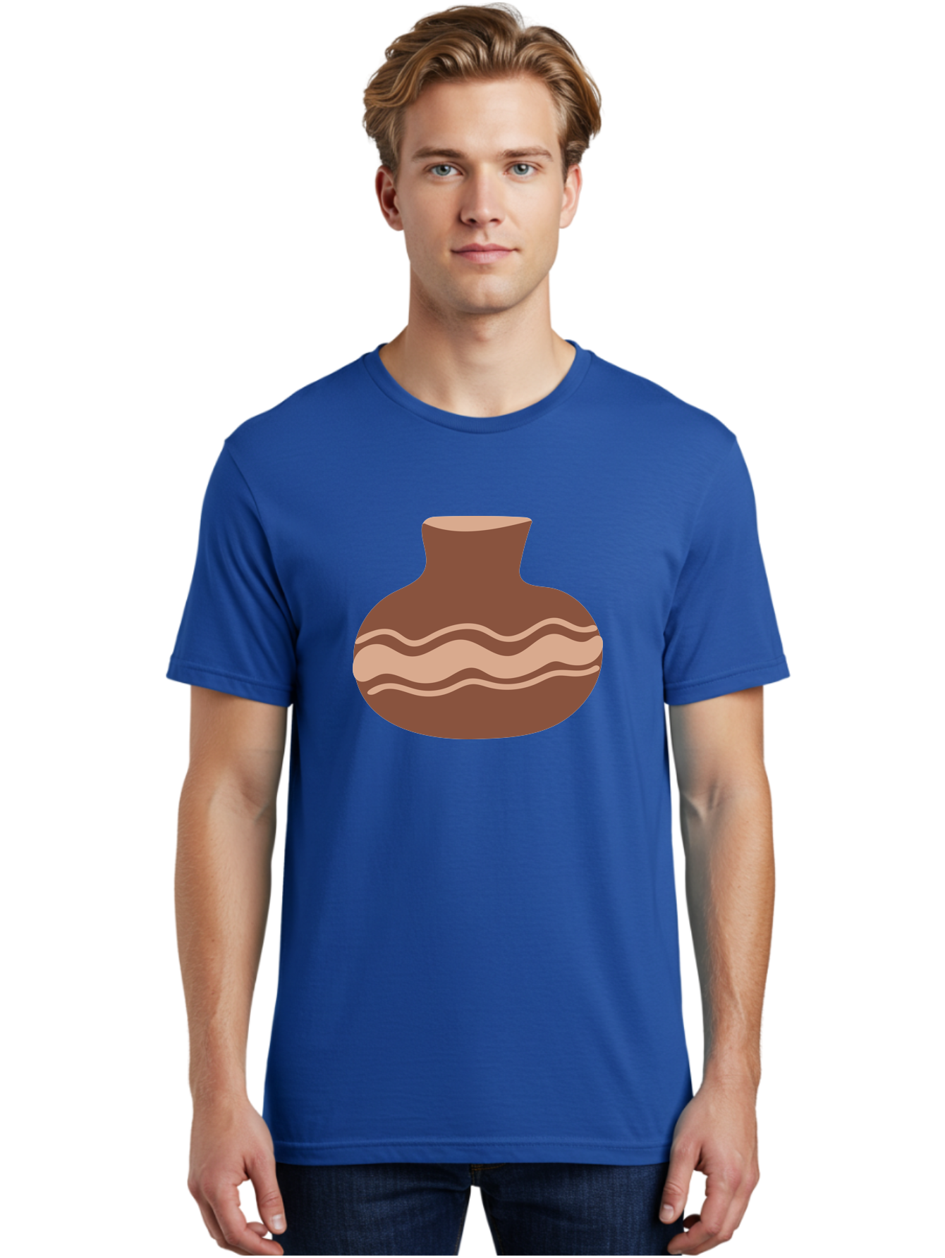 Pottery-Vase Men'S Graphic Tee, 100% Cotton, Comfortable Casual Summer Wear, Machine Washable, Clay Pot, Wavy Stripes, Decorative Design, Earthy Tones, Traditional Pottery, Handmade Ceramics, Simple Elegance, Rustic Charm Aae046 12