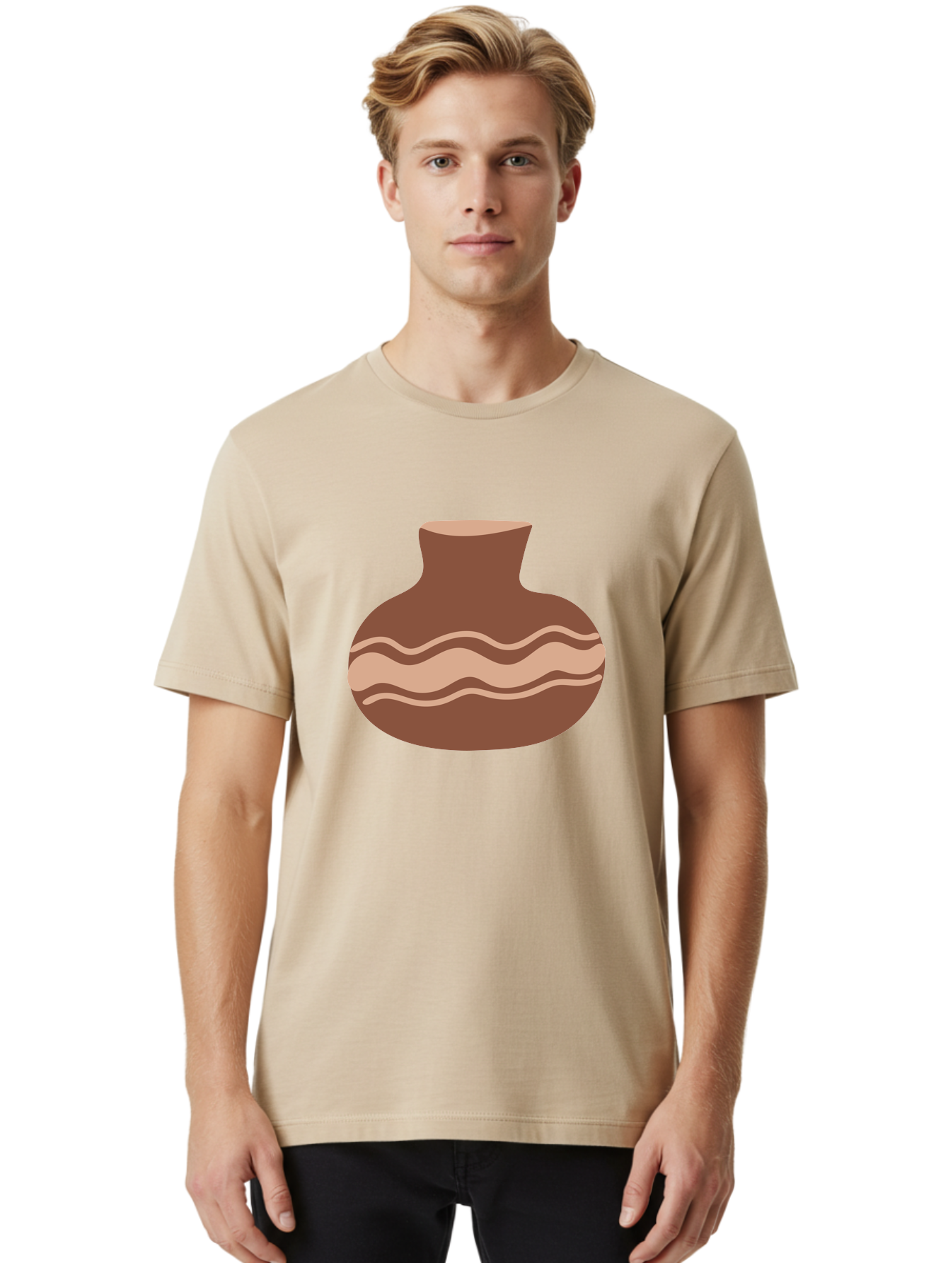 Pottery-Vase Men'S Graphic Tee, 100% Cotton, Comfortable Casual Summer Wear, Machine Washable, Clay Pot, Wavy Stripes, Decorative Design, Earthy Tones, Traditional Pottery, Handmade Ceramics, Simple Elegance, Rustic Charm Aae046 8