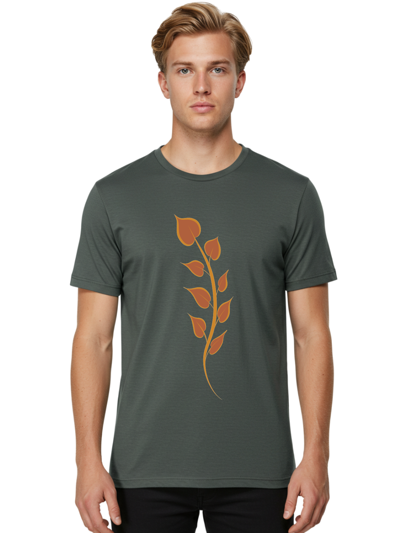 Red-Leaves-Stem Men'S Graphic Tee, 100% Cotton, Comfortable Casual Summer Wear, Machine Washable, Red Stem, Red Leaves, Simple Design, Digital Illustration, Botanical Art, Minimalist Style, Leaf Pattern, Graphic Element Aae048 28