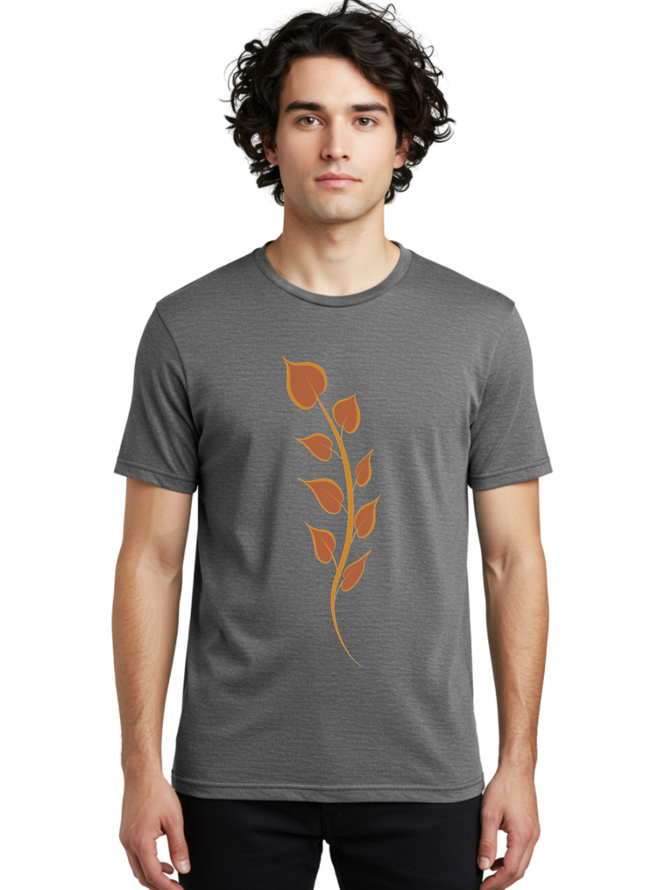 Red-Leaves-Stem Men'S Graphic Tee, 100% Cotton, Comfortable Casual Summer Wear, Machine Washable, Red Stem, Red Leaves, Simple Design, Digital Illustration, Botanical Art, Minimalist Style, Leaf Pattern, Graphic Element Aae048 16