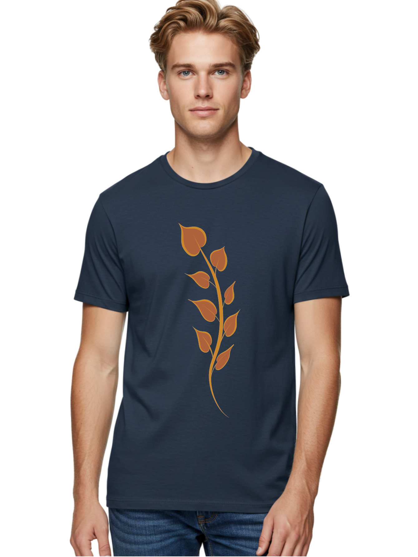 Red-Leaves-Stem Men'S Graphic Tee, 100% Cotton, Comfortable Casual Summer Wear, Machine Washable, Red Stem, Red Leaves, Simple Design, Digital Illustration, Botanical Art, Minimalist Style, Leaf Pattern, Graphic Element Aae048 30