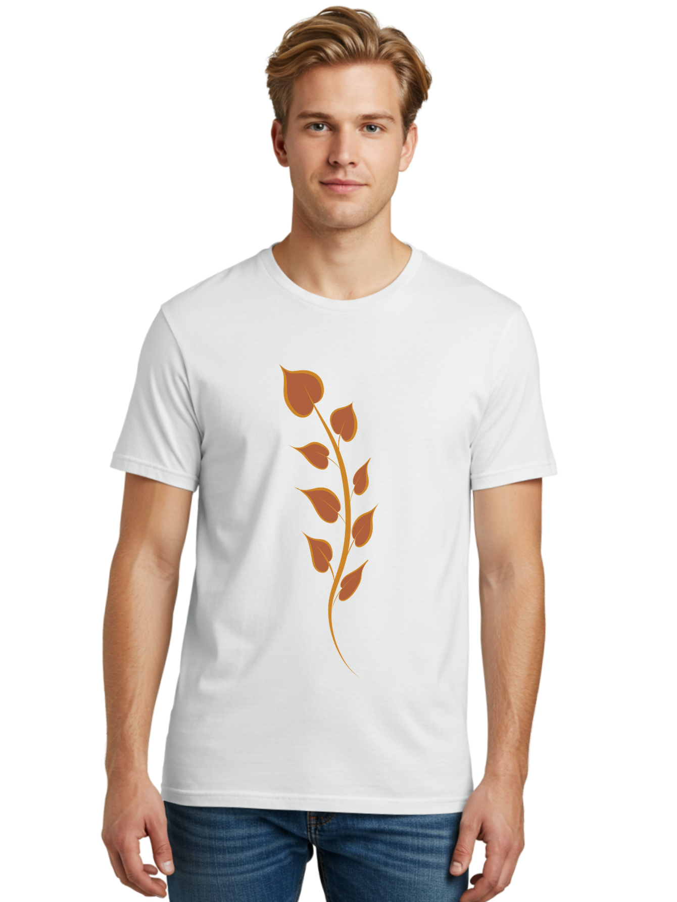 Red-Leaves-Stem Men'S Graphic Tee, 100% Cotton, Comfortable Casual Summer Wear, Machine Washable, Red Stem, Red Leaves, Simple Design, Digital Illustration, Botanical Art, Minimalist Style, Leaf Pattern, Graphic Element Aae048 14