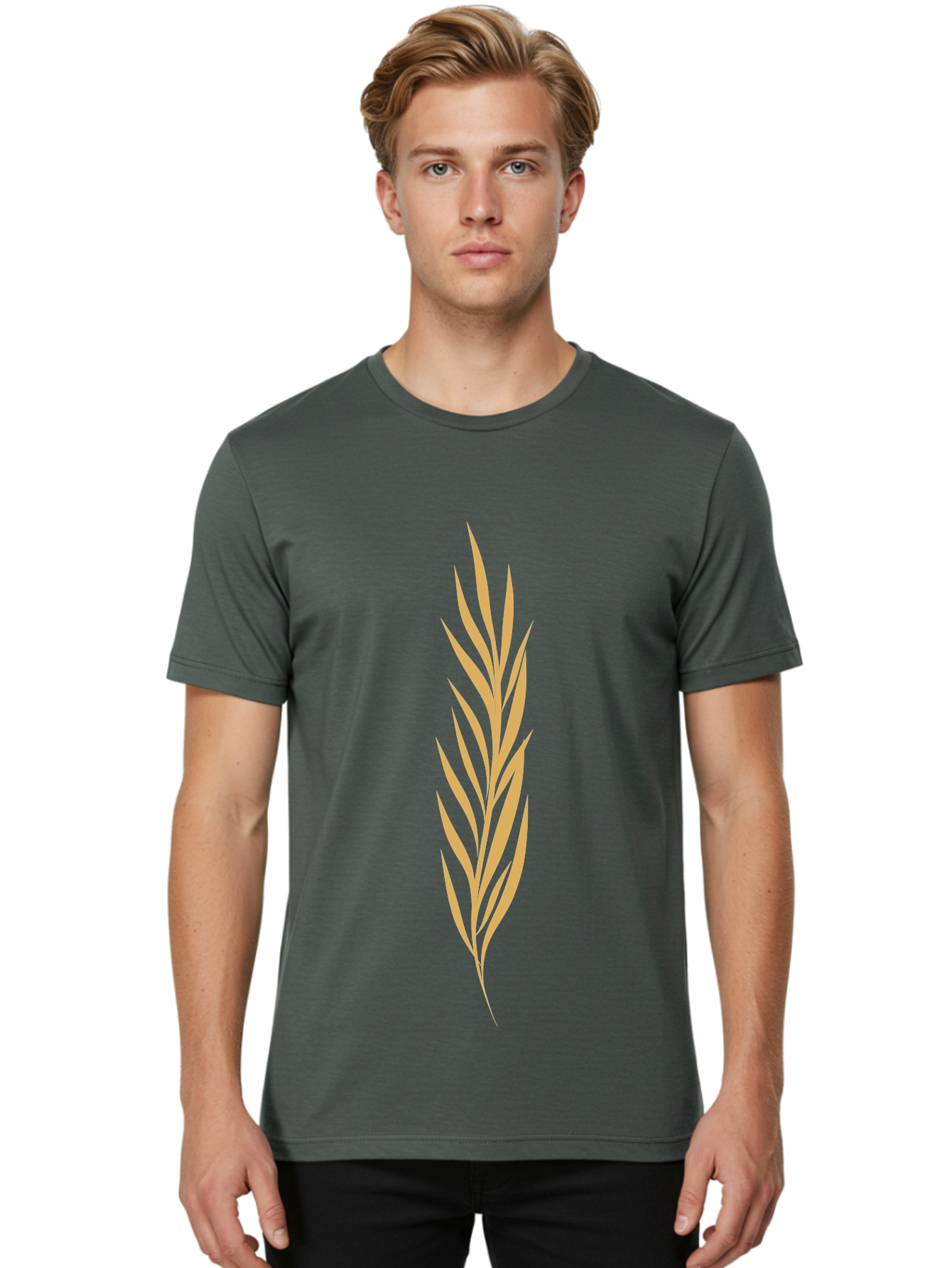 Wheat Men'S Graphic Tee, 100% Cotton, Comfortable Casual Summer Wear, Machine Washable, Palm Frond, Tropical Leaf, Minimalist Design, Simple Graphics, Beige Colors, Symmetrical Shape, Abstract Art Aae061 30