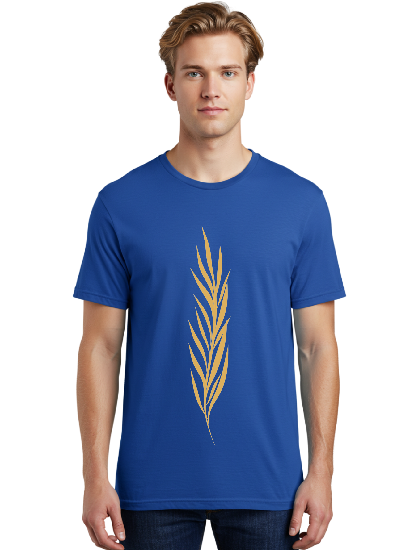Wheat Men'S Graphic Tee, 100% Cotton, Comfortable Casual Summer Wear, Machine Washable, Palm Frond, Tropical Leaf, Minimalist Design, Simple Graphics, Beige Colors, Symmetrical Shape, Abstract Art Aae061 4