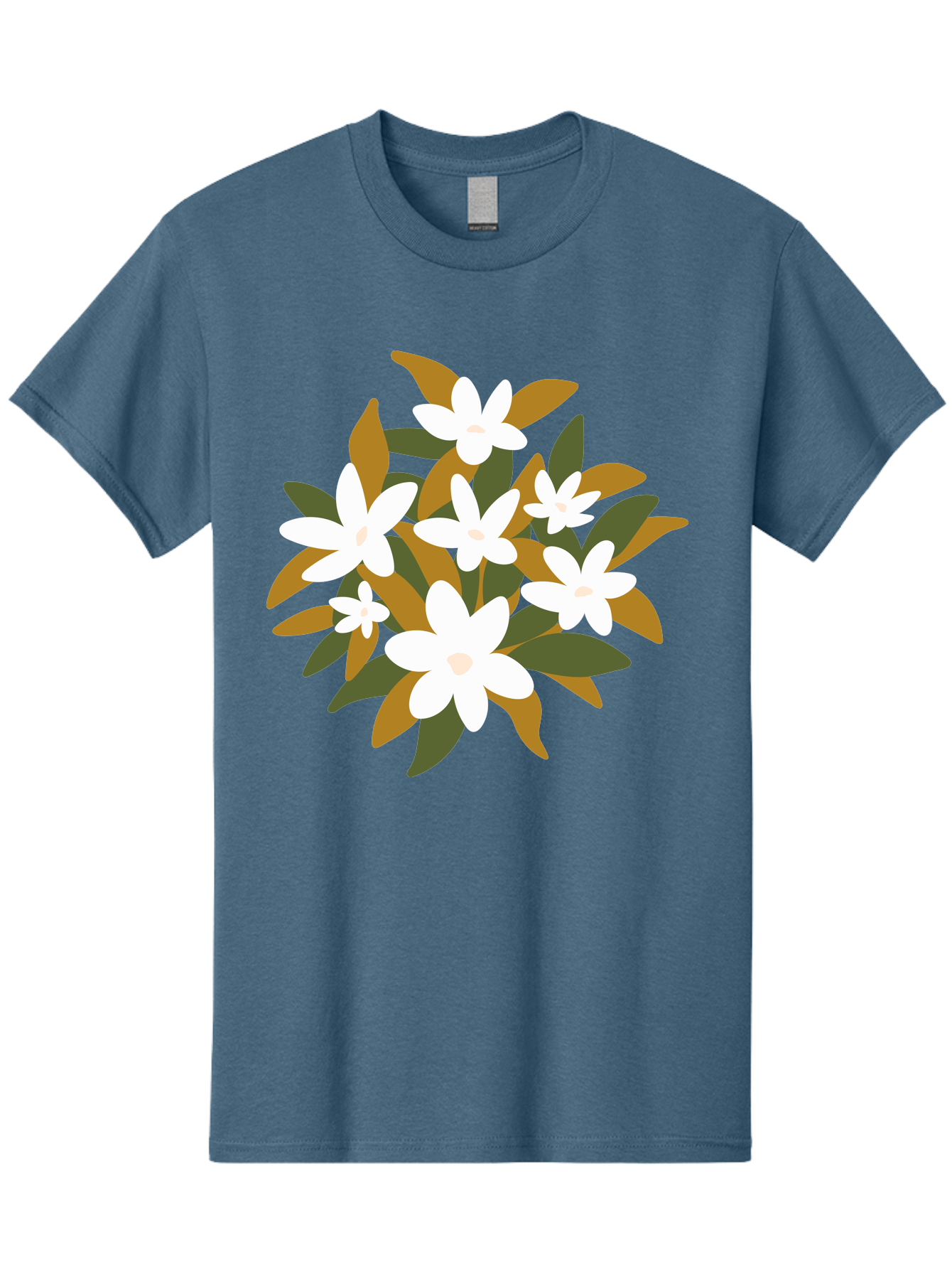 White-Flowers Men'S Graphic Tee, 100% Cotton, Comfortable Casual Summer Wear, Machine Washable, White Flowers, Garden Flowers, Floral Arrangement, Leafy Greens, Brown Leaves, Blooming Flowers, Flower Bouquet, Simple Design Aae062 29