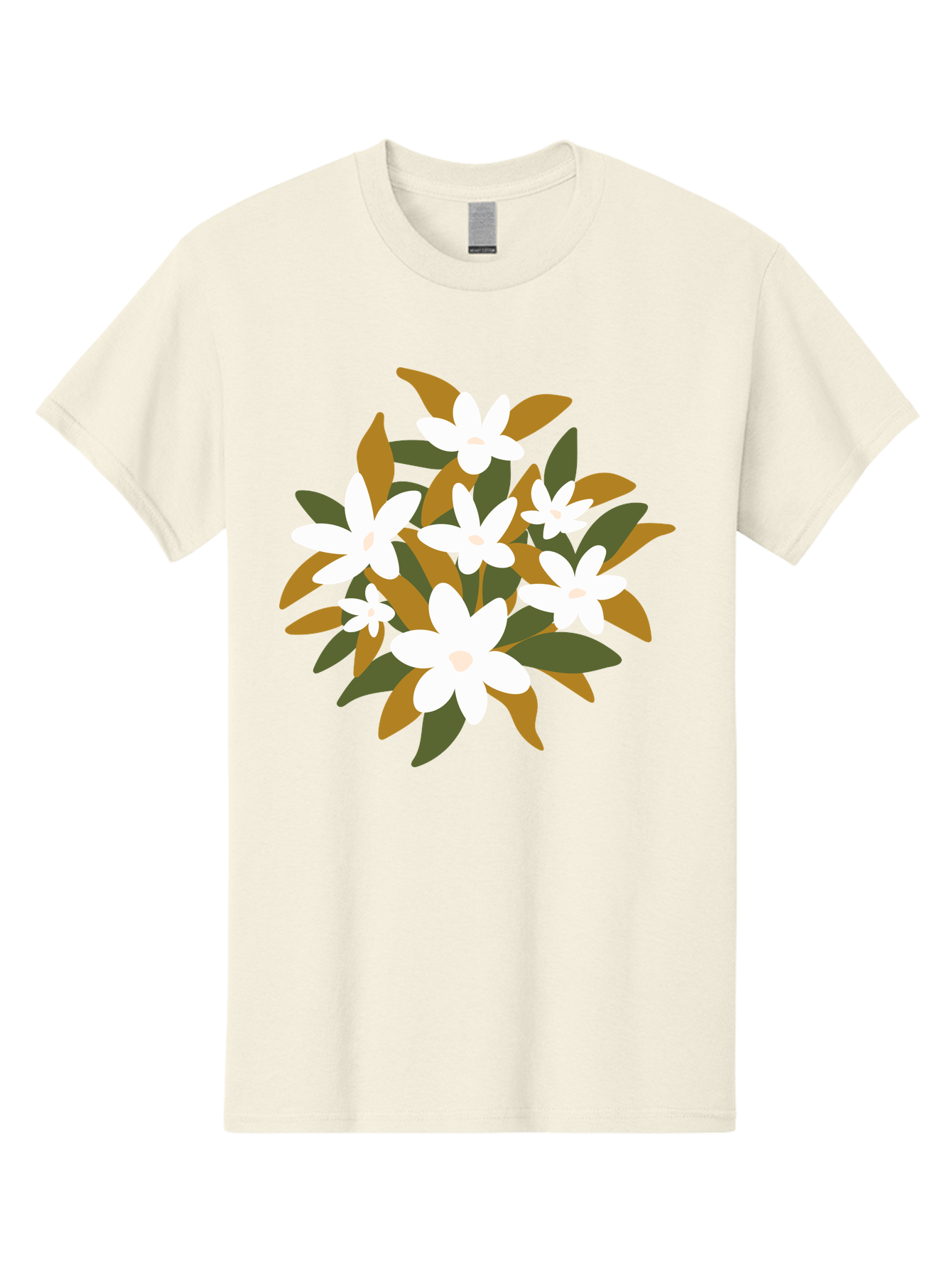 White-Flowers Men'S Graphic Tee, 100% Cotton, Comfortable Casual Summer Wear, Machine Washable, White Flowers, Garden Flowers, Floral Arrangement, Leafy Greens, Brown Leaves, Blooming Flowers, Flower Bouquet, Simple Design Aae062 15