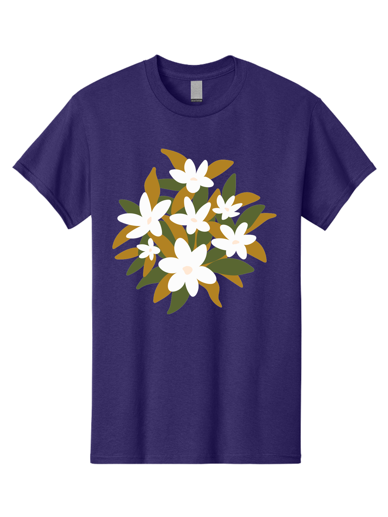 White-Flowers Men'S Graphic Tee, 100% Cotton, Comfortable Casual Summer Wear, Machine Washable, White Flowers, Garden Flowers, Floral Arrangement, Leafy Greens, Brown Leaves, Blooming Flowers, Flower Bouquet, Simple Design Aae062 23