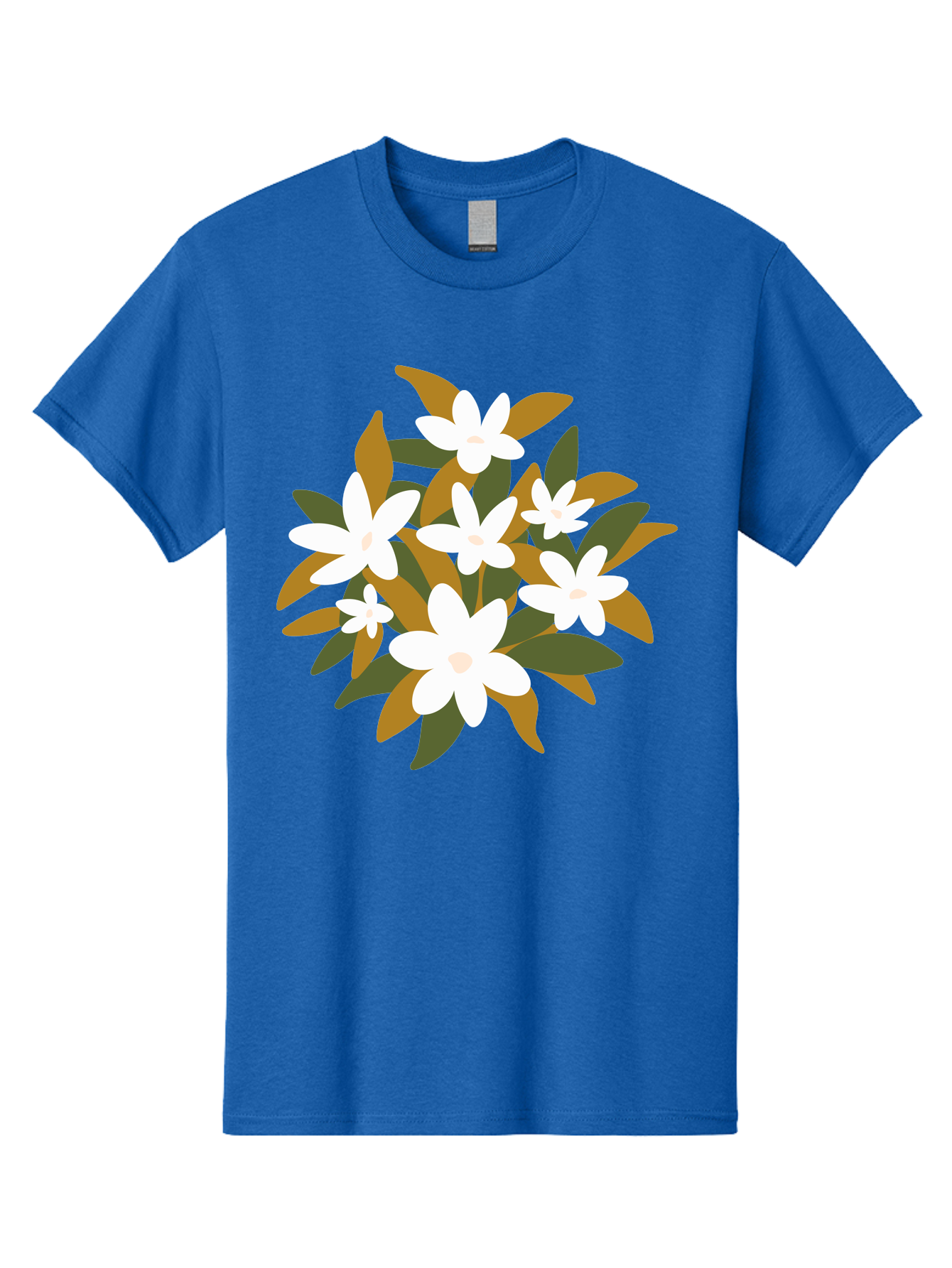 White-Flowers Men'S Graphic Tee, 100% Cotton, Comfortable Casual Summer Wear, Machine Washable, White Flowers, Garden Flowers, Floral Arrangement, Leafy Greens, Brown Leaves, Blooming Flowers, Flower Bouquet, Simple Design Aae062 25