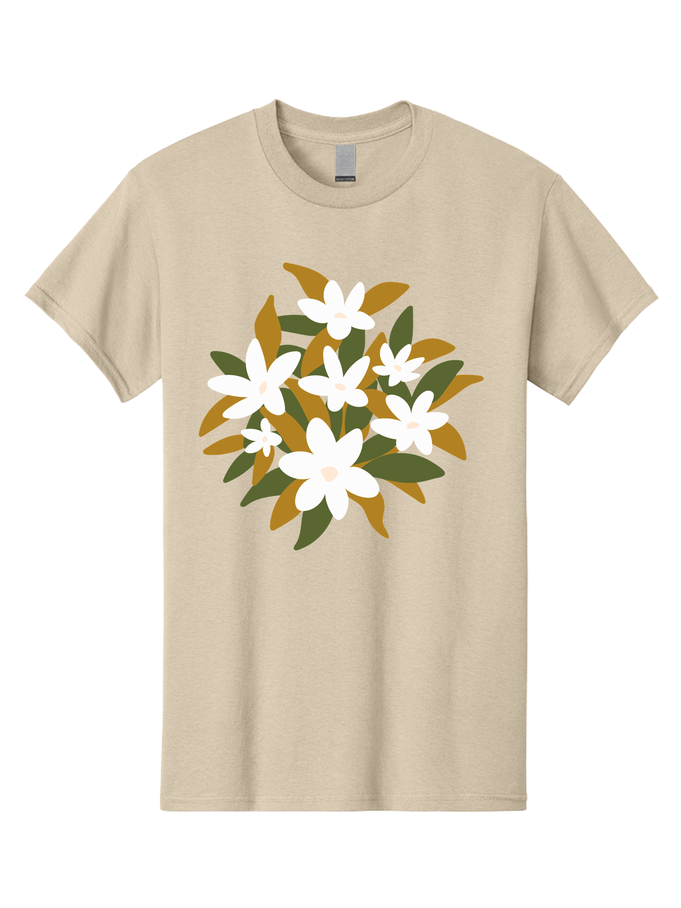 White-Flowers Men'S Graphic Tee, 100% Cotton, Comfortable Casual Summer Wear, Machine Washable, White Flowers, Garden Flowers, Floral Arrangement, Leafy Greens, Brown Leaves, Blooming Flowers, Flower Bouquet, Simple Design Aae062 3