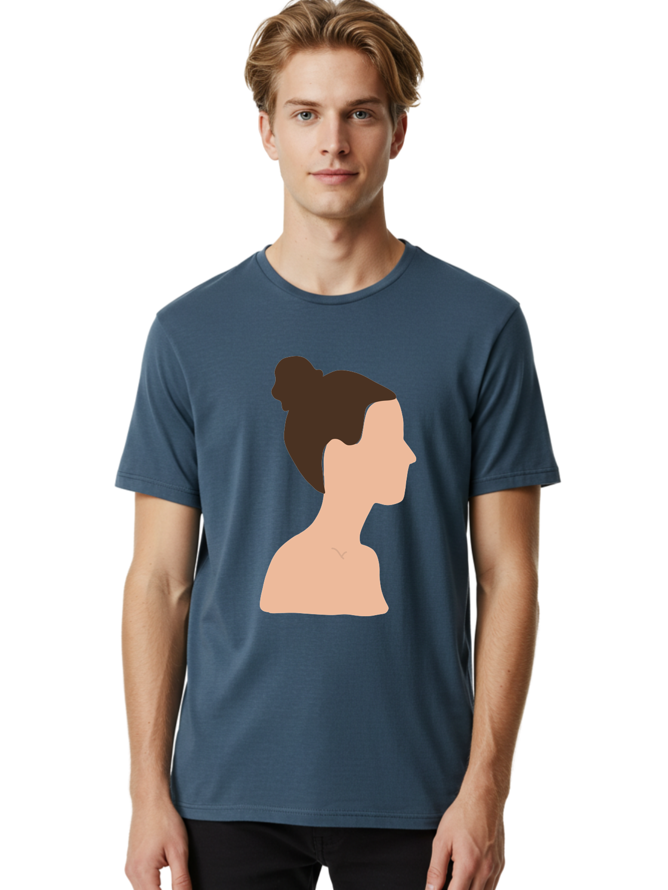 Woman-Profile-1 Men'S Graphic Tee, 100% Cotton, Comfortable Casual Summer Wear, Machine Washable, Woman Profile, Minimalist Portrait, Simple Illustration, Dark Hair, Bun Hairstyle, Featureless Face, Bare Shoulders, Clean Design, Modern Art Aae064 26